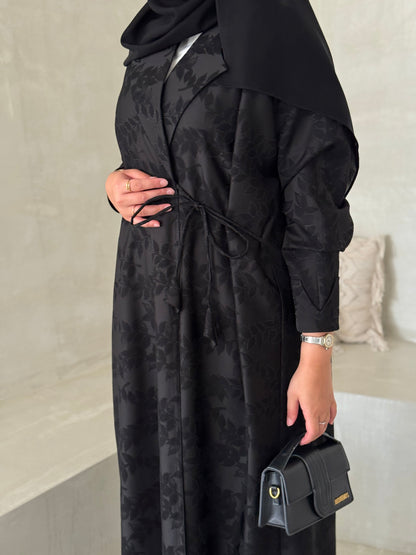 FAB194- Black Collar Blazer Cut Abaya with headscarf