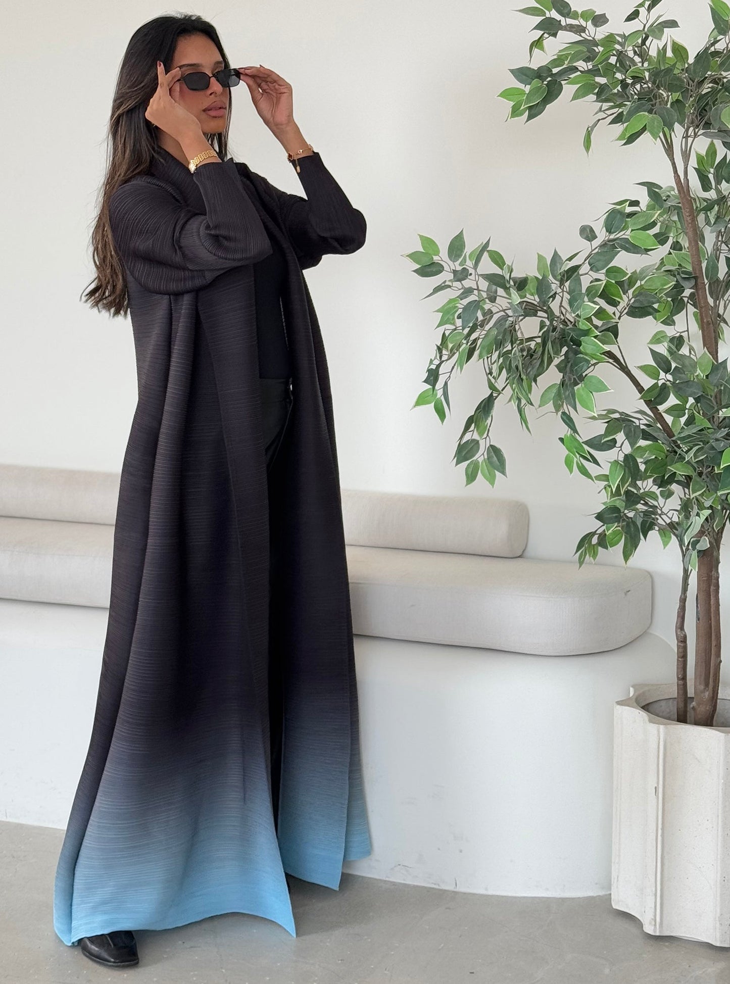 FAB124-Sky Ombre Pleats Abaya with Headscarf