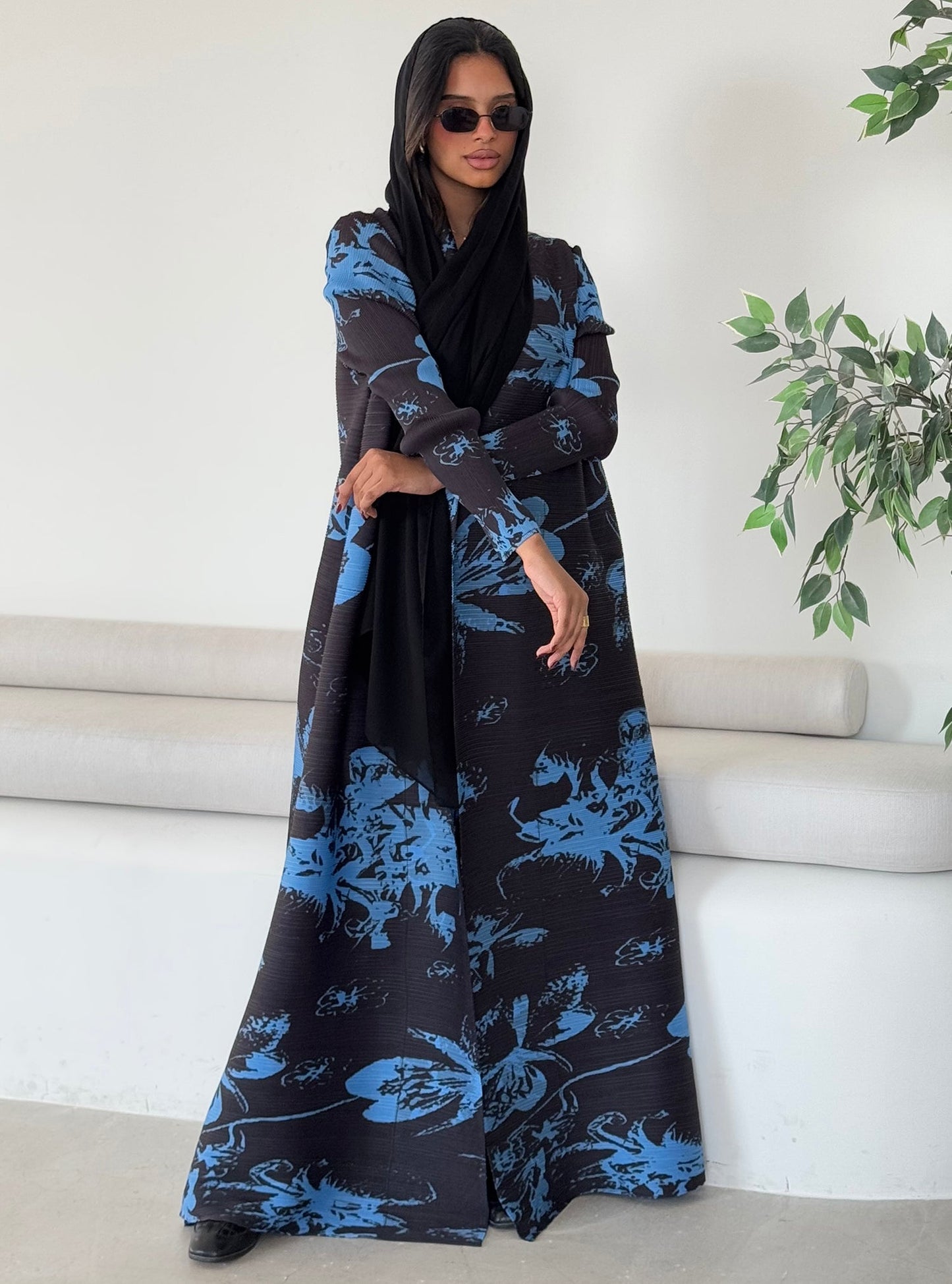 FAB122-Aqua Patterned Abaya With Headscarf