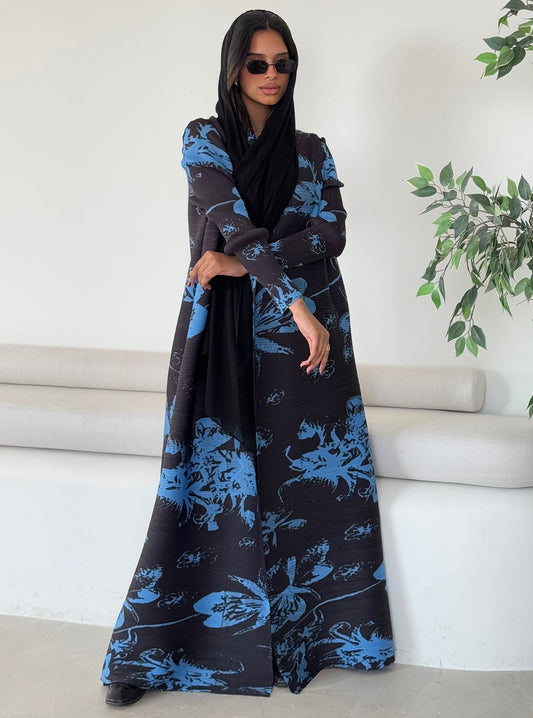 FAB122-Aqua Patterned Abaya With Headscarf