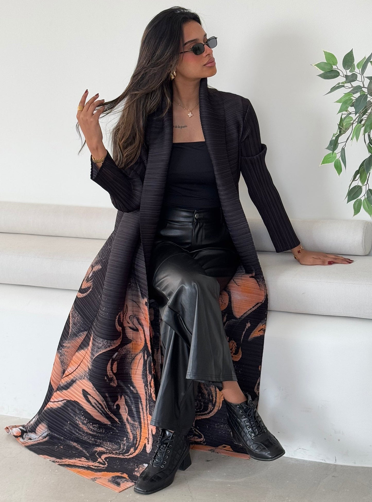FAB126-Venus Pattern Pleats Abaya with headscarf