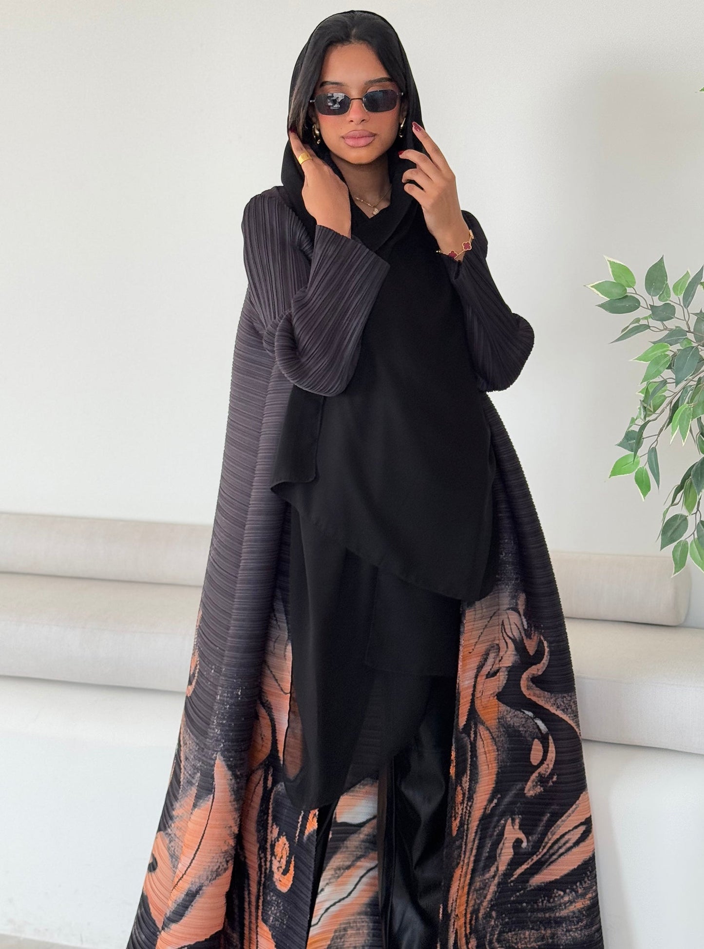 FAB126-Venus Pattern Pleats Abaya with headscarf