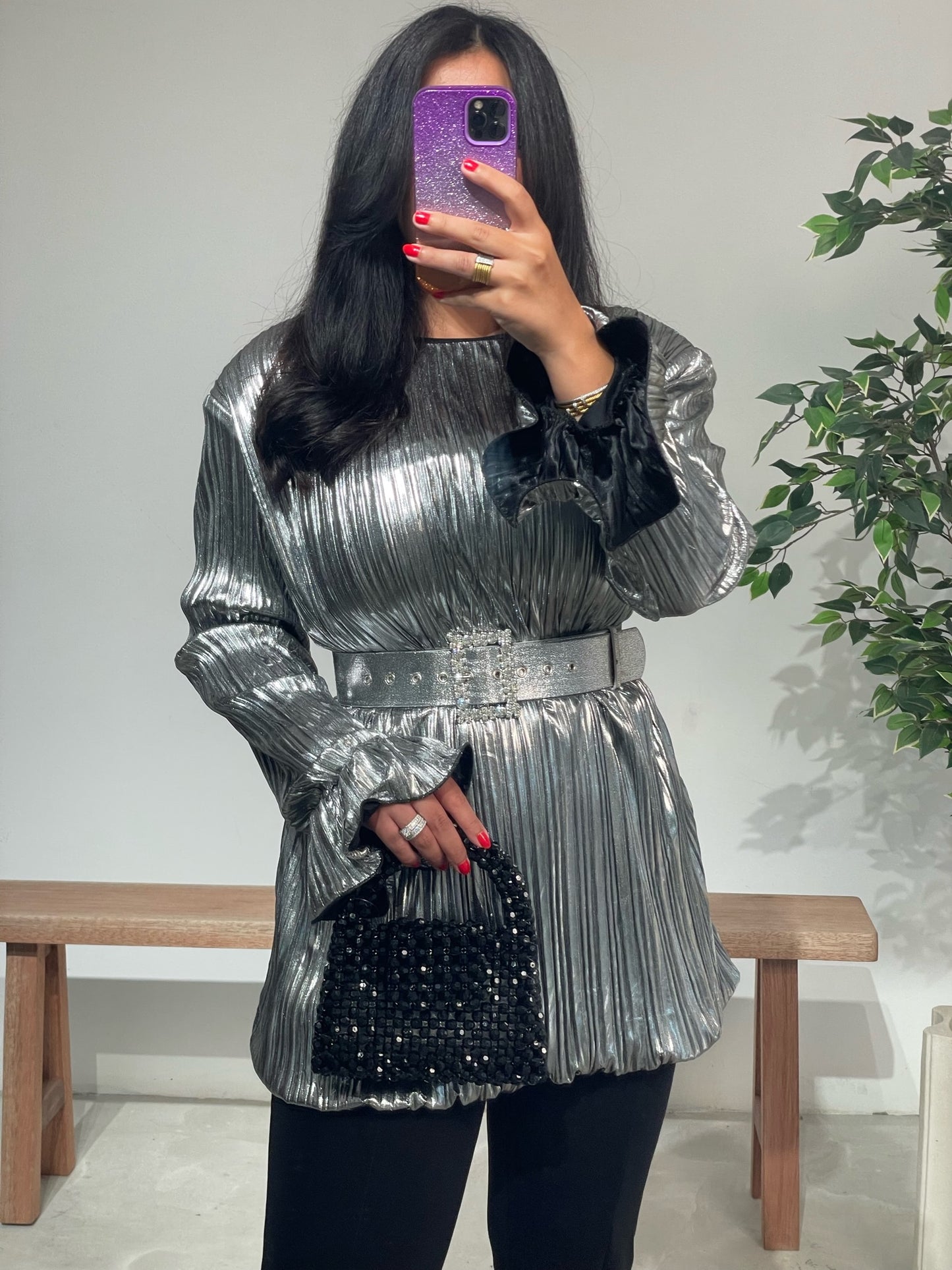 Silver Foil Top with belt