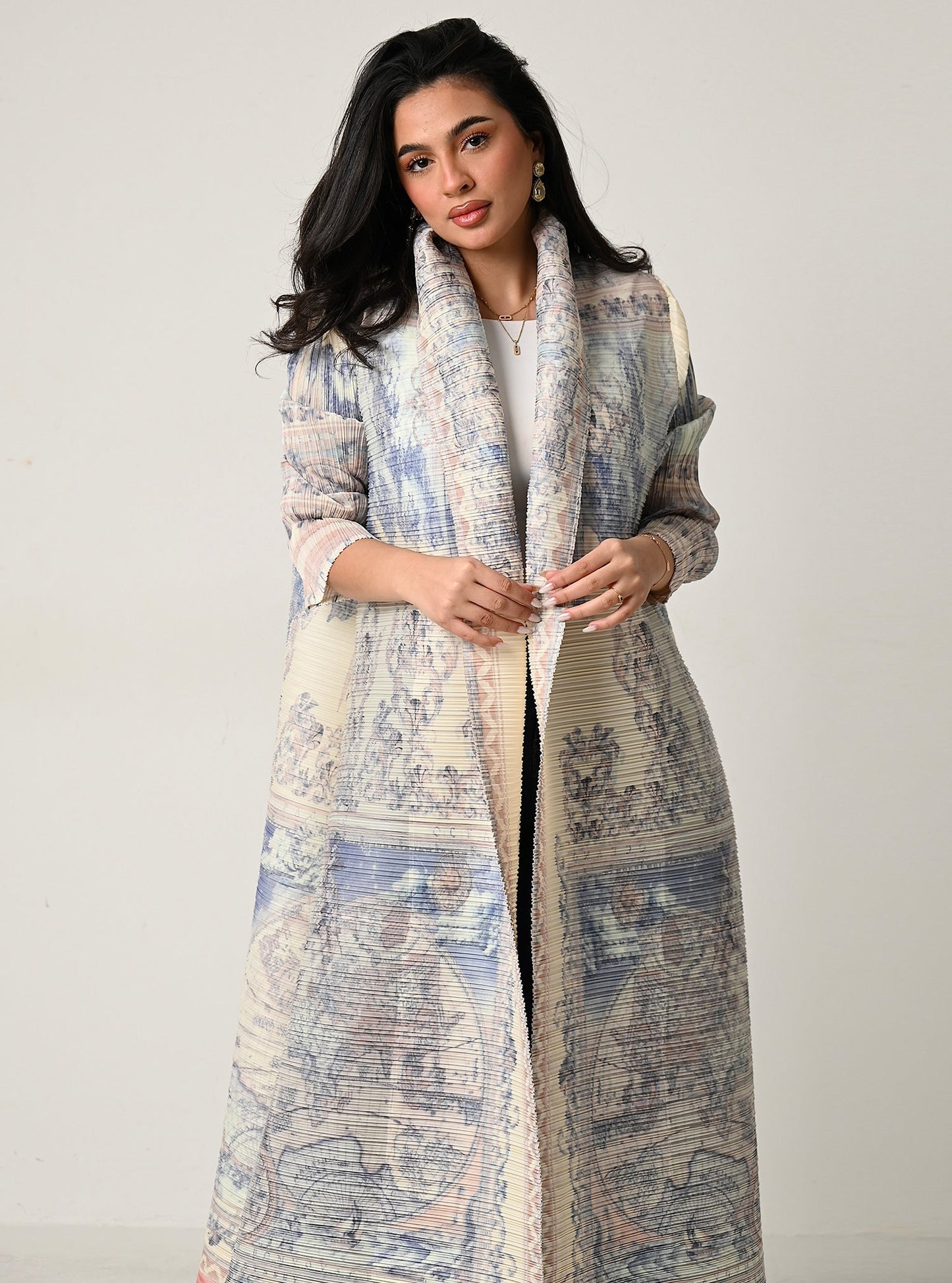 FAB112-Patterned Pleats Abaya With headscarf