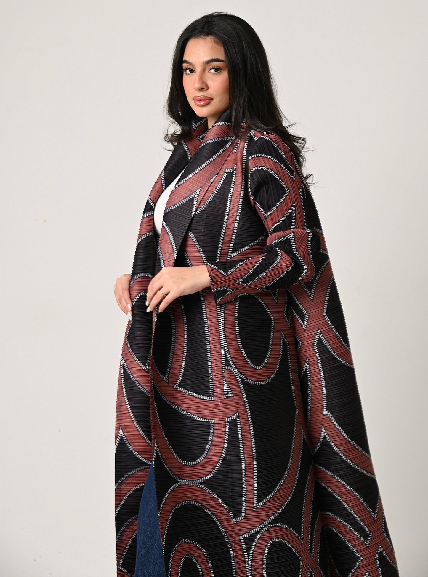 FAB107-Patterned Pleats Abaya With Headscarf