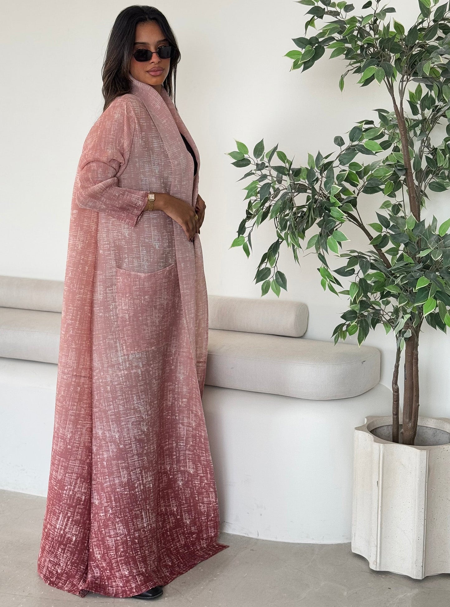 FAB128-Pink Ombre Pocket Abaya with headscarf