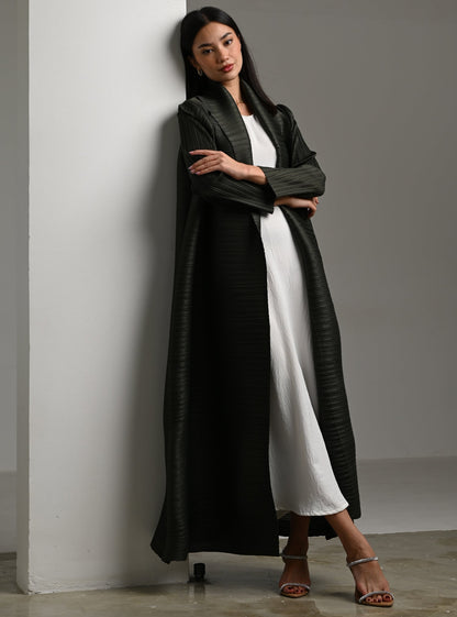 FAB113-Olive Pleats Abaya with headscarf