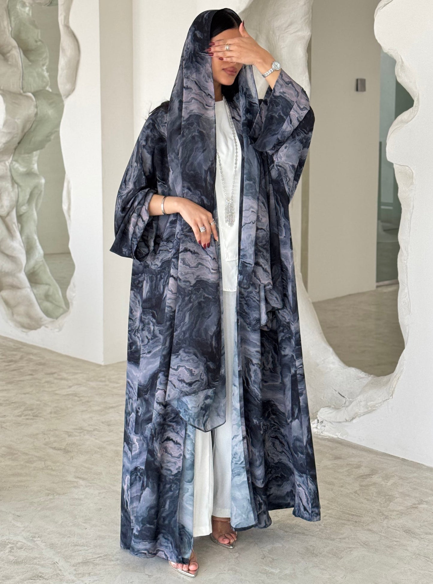 FAB159-Sky Blue tie-dye Abaya with matching headscarf set