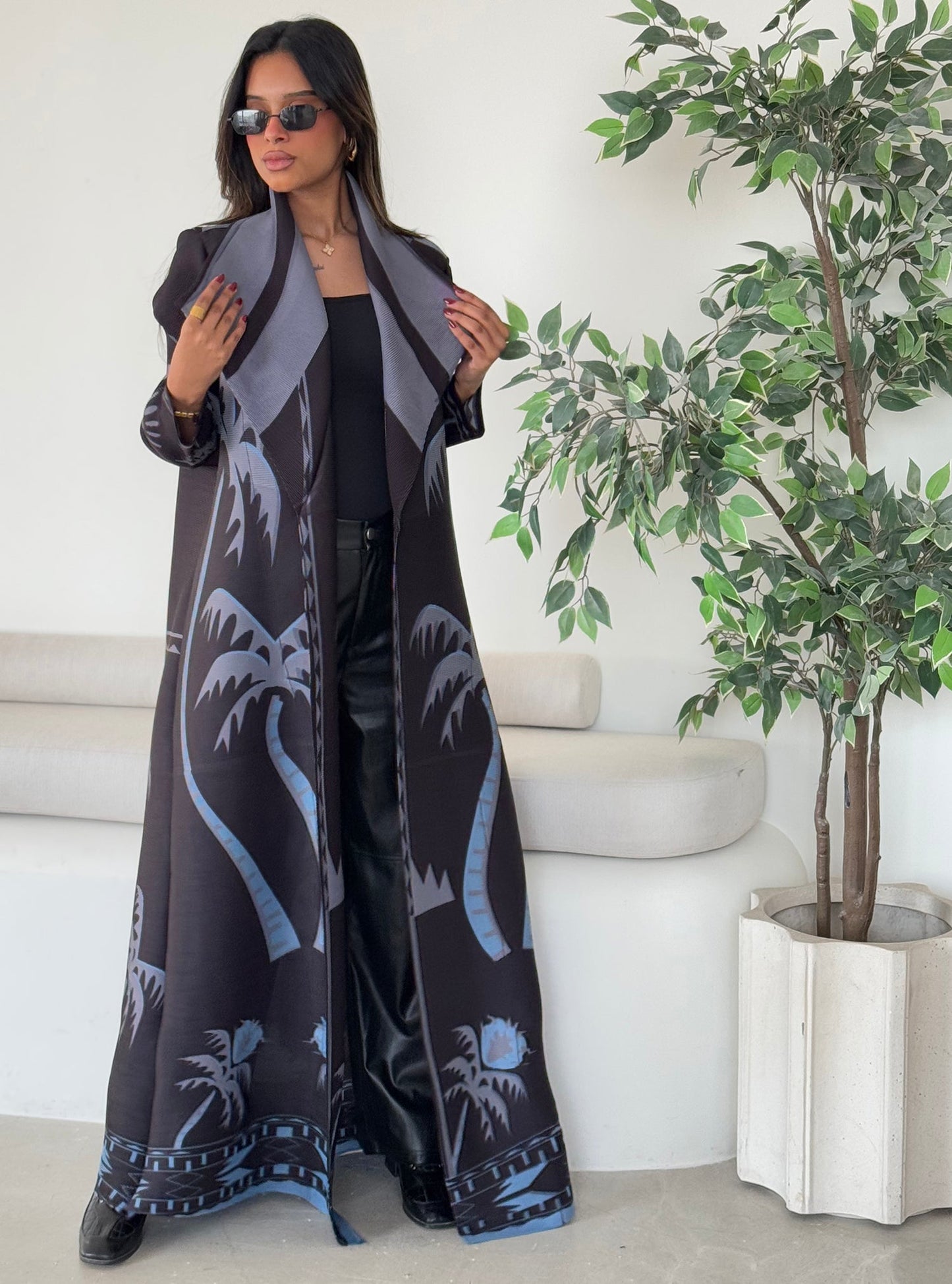 FAB125-Palms Pleats Abaya with headscarf