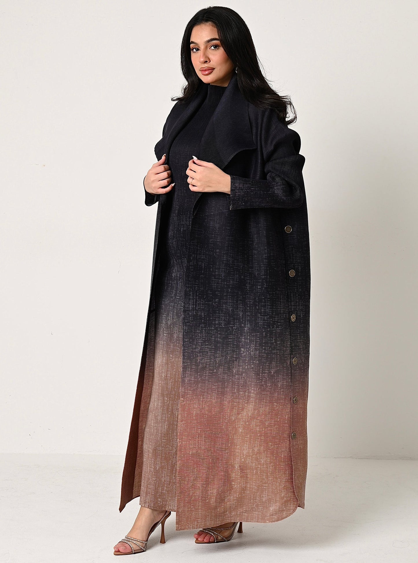 FAB105-Charcoal Ombré 3 piece abaya set
