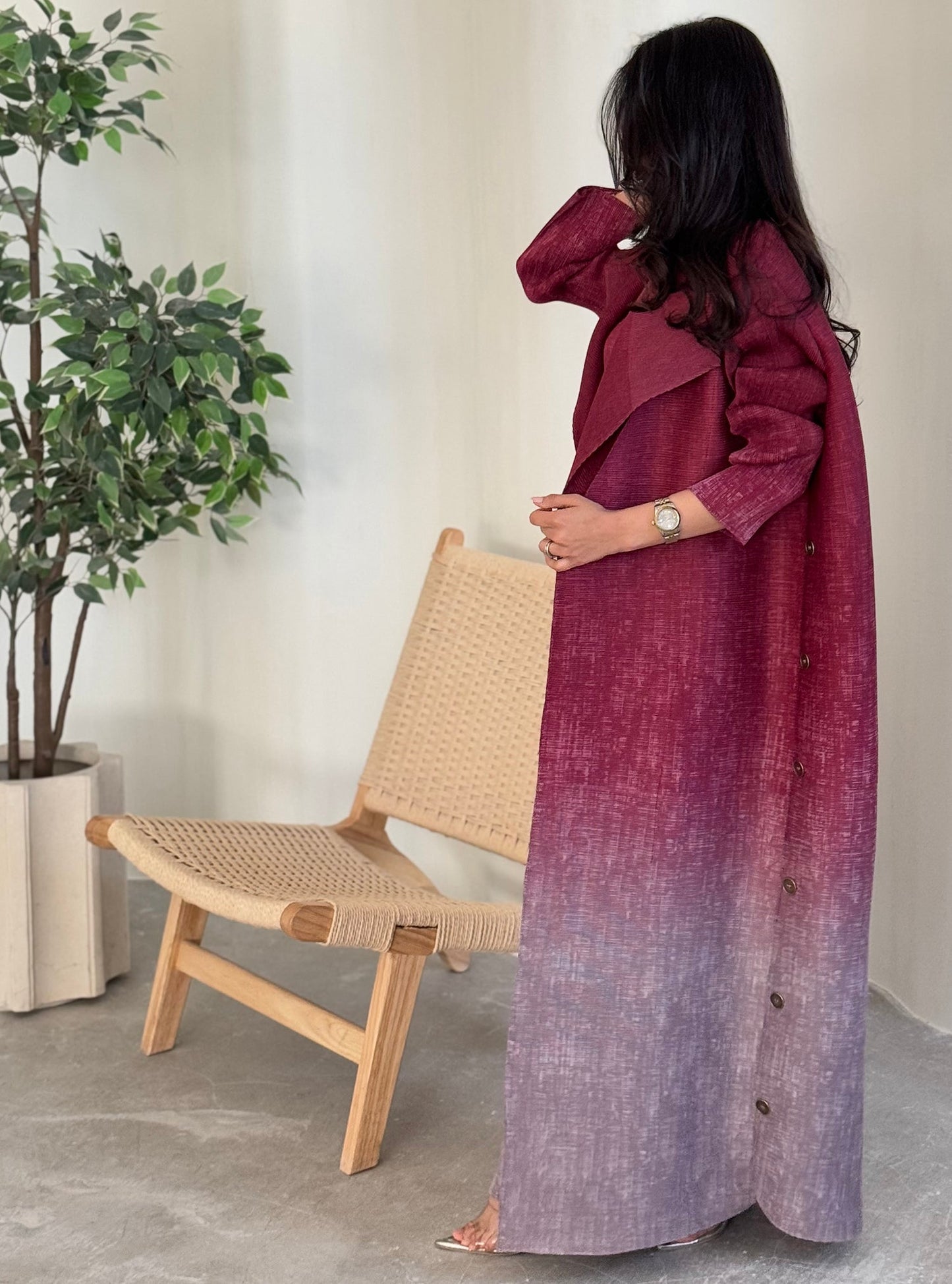 FAB129-Burgundy Ombre Abaya Set with headscarf