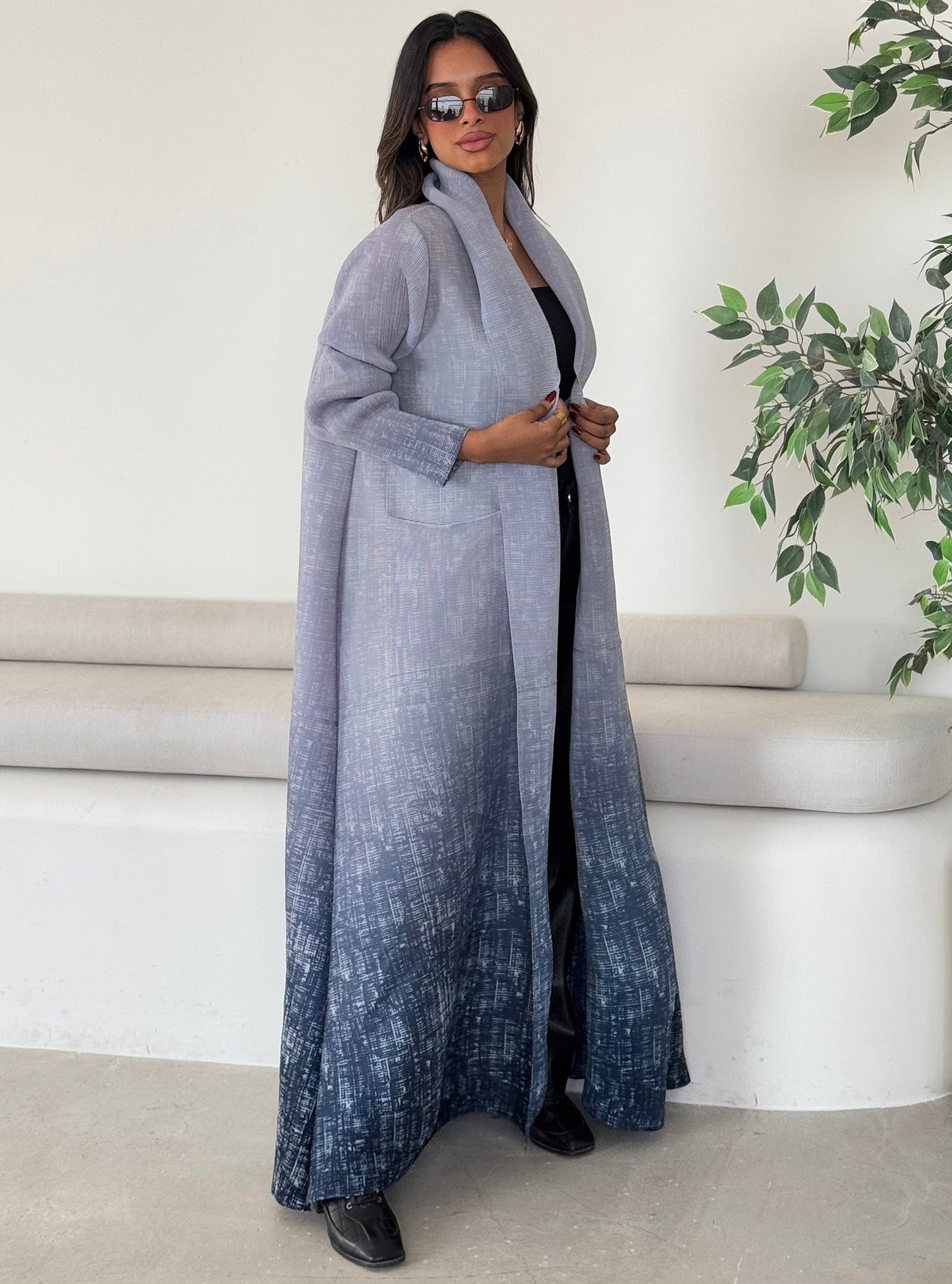 FAB128-Blue Ombre Pocket Abaya with headscarf