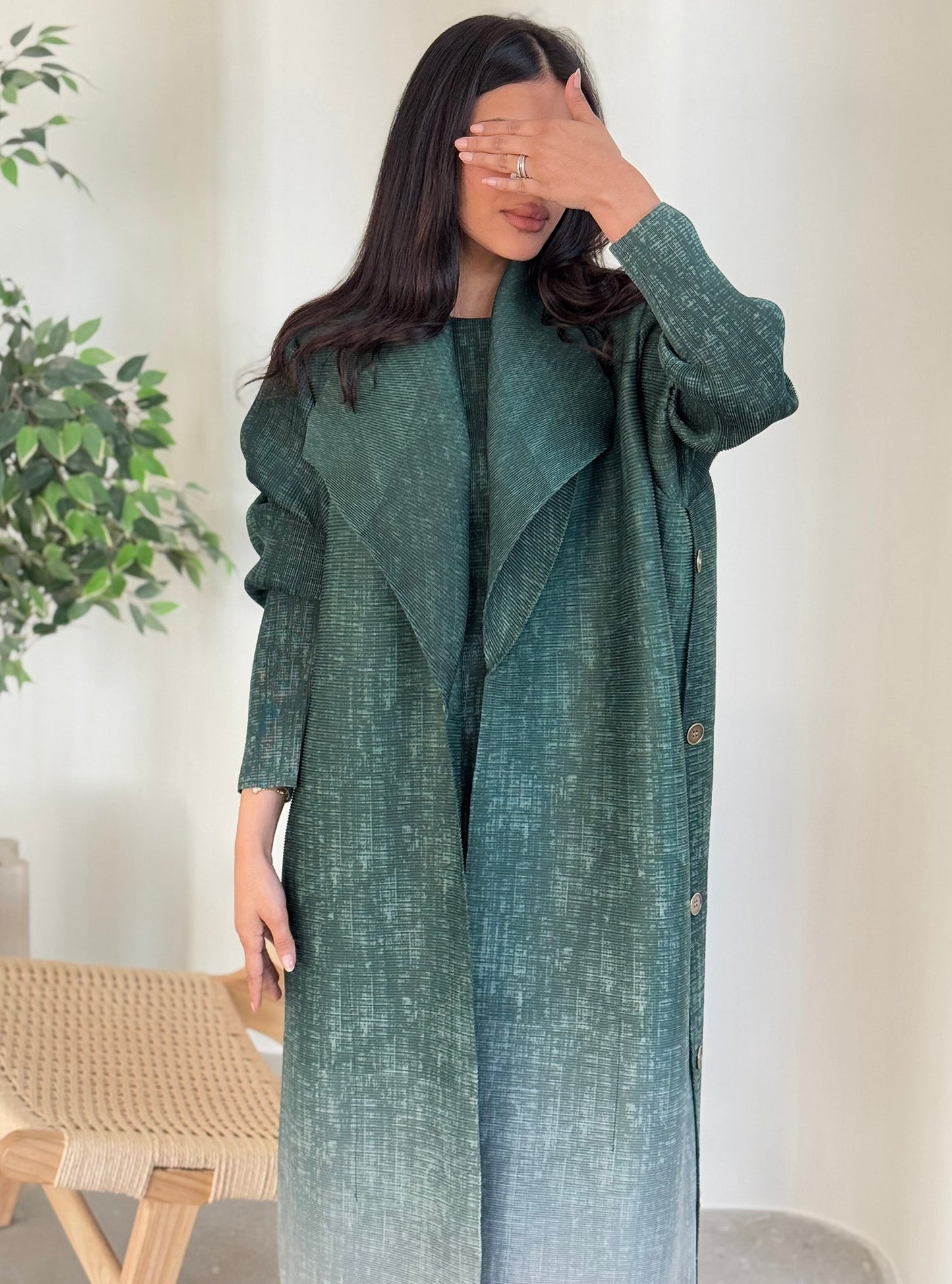 FAB129-Emerald Ombre Abaya Set with headscarf