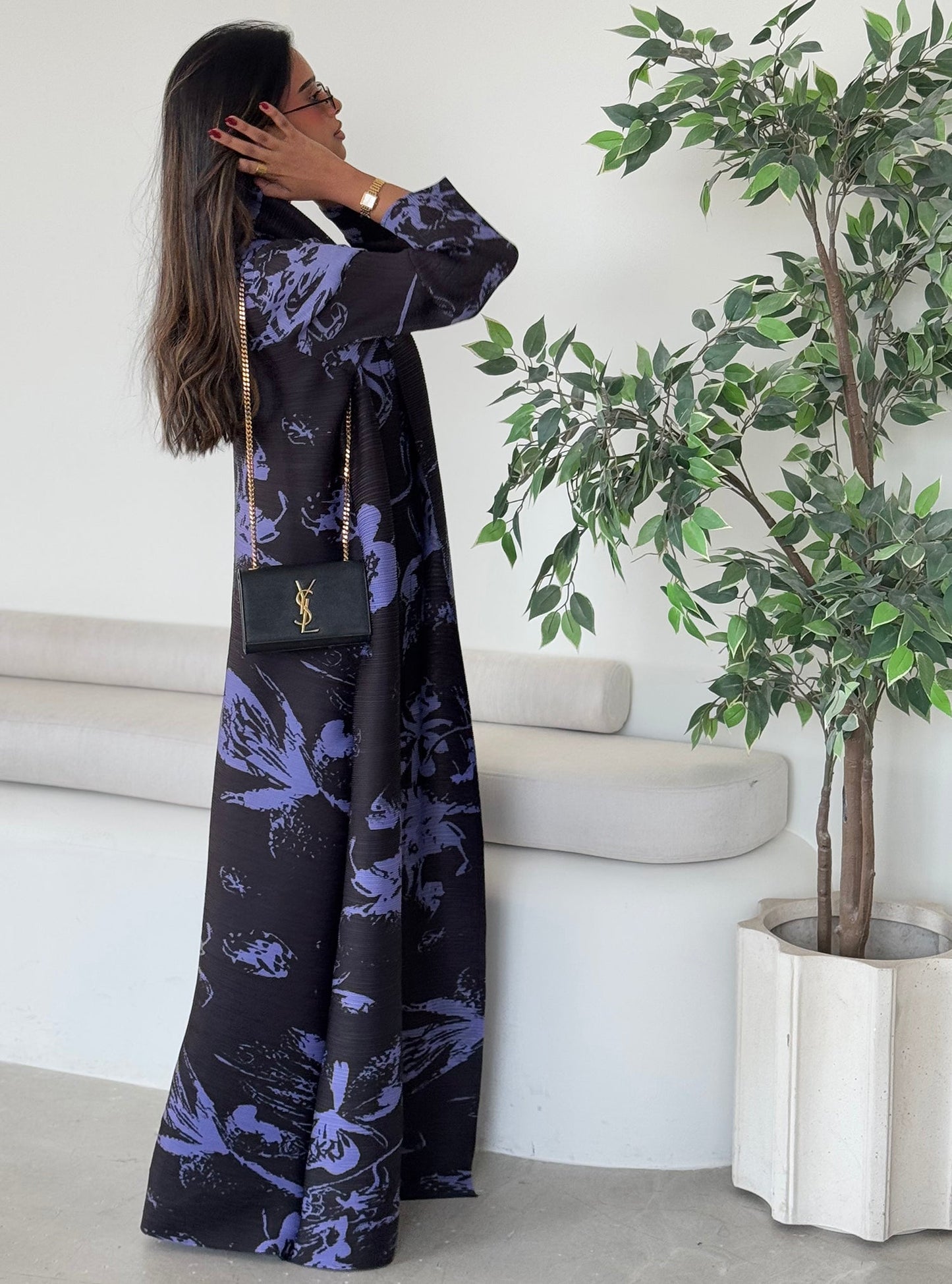 FAB122-Orchid Patterned Abaya With Headscarf