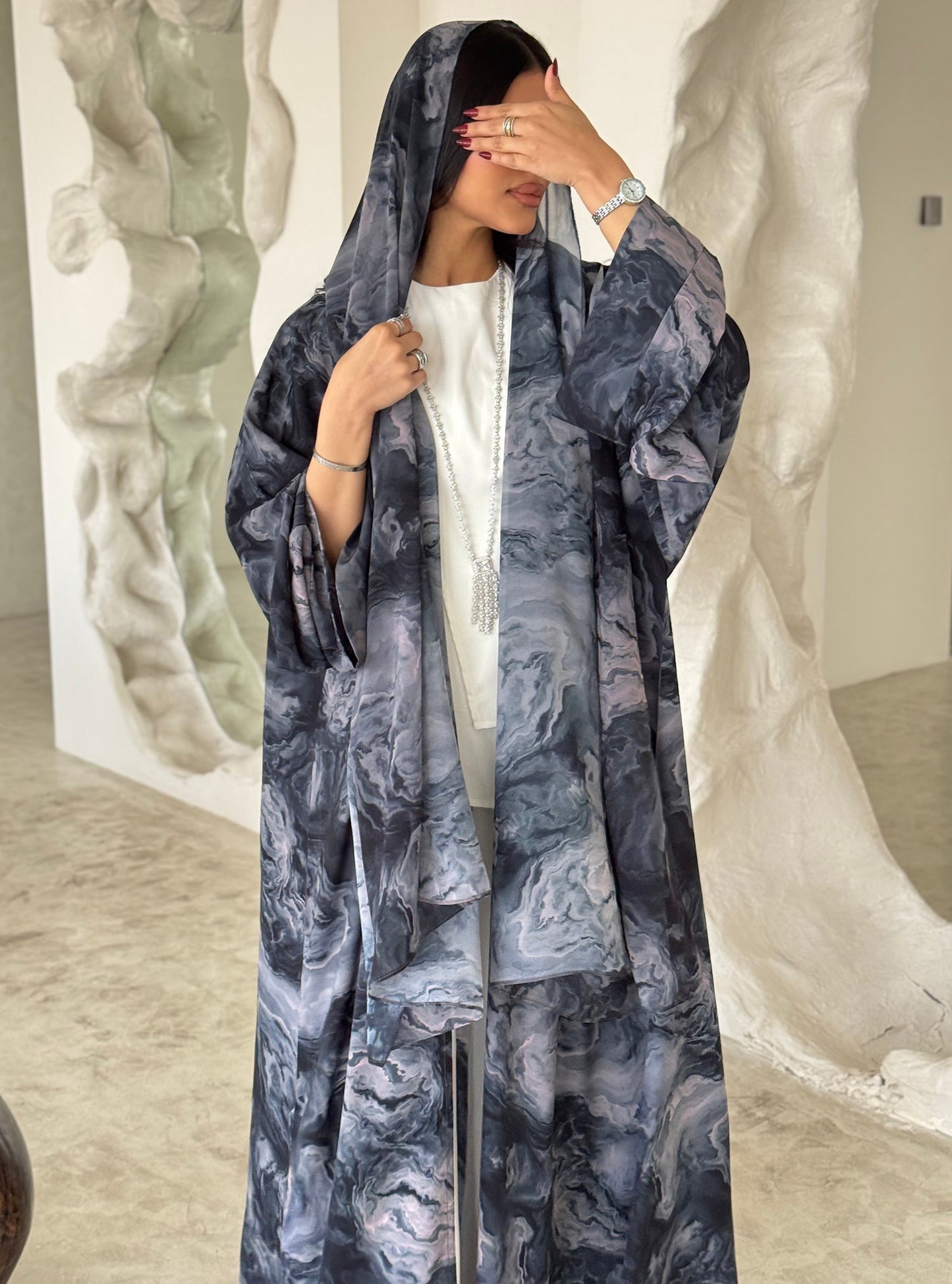 FAB159-Sky Blue tie-dye Abaya with matching headscarf set