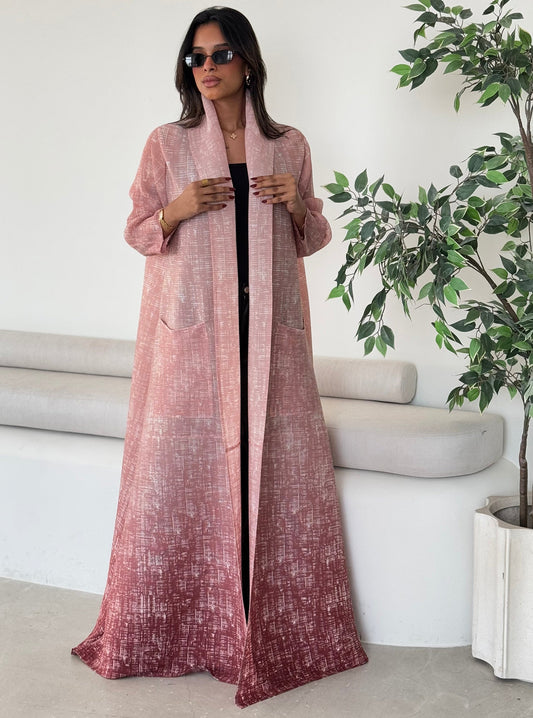 FAB128-Pink Ombre Pocket Abaya with headscarf