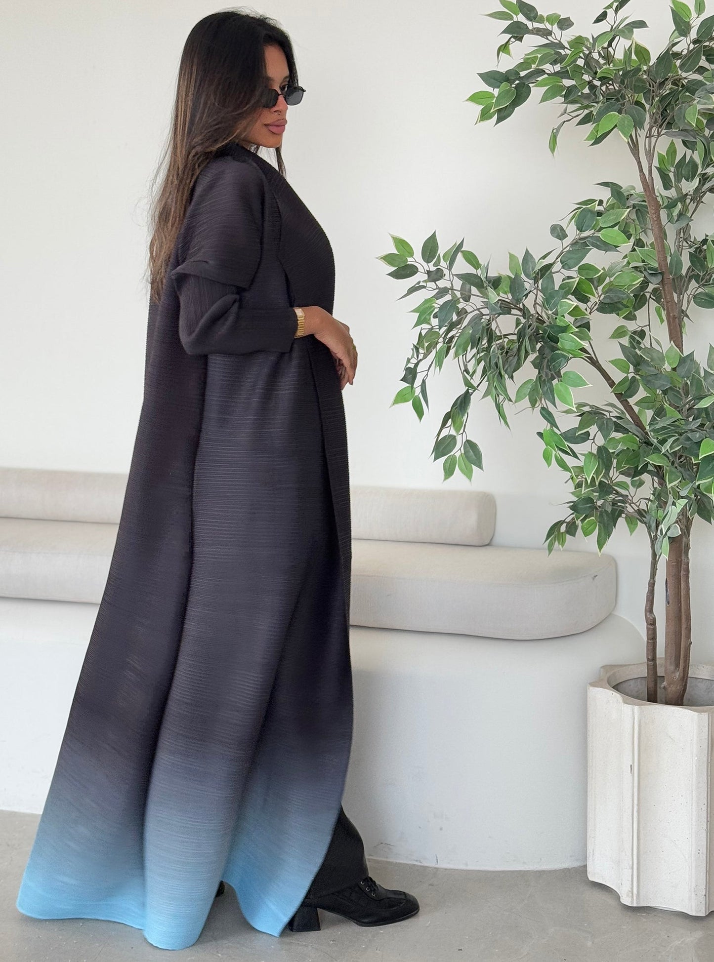 FAB124-Sky Ombre Pleats Abaya with Headscarf