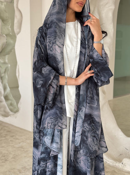 FAB159-Sky Blue Abaya with matching headscarf set