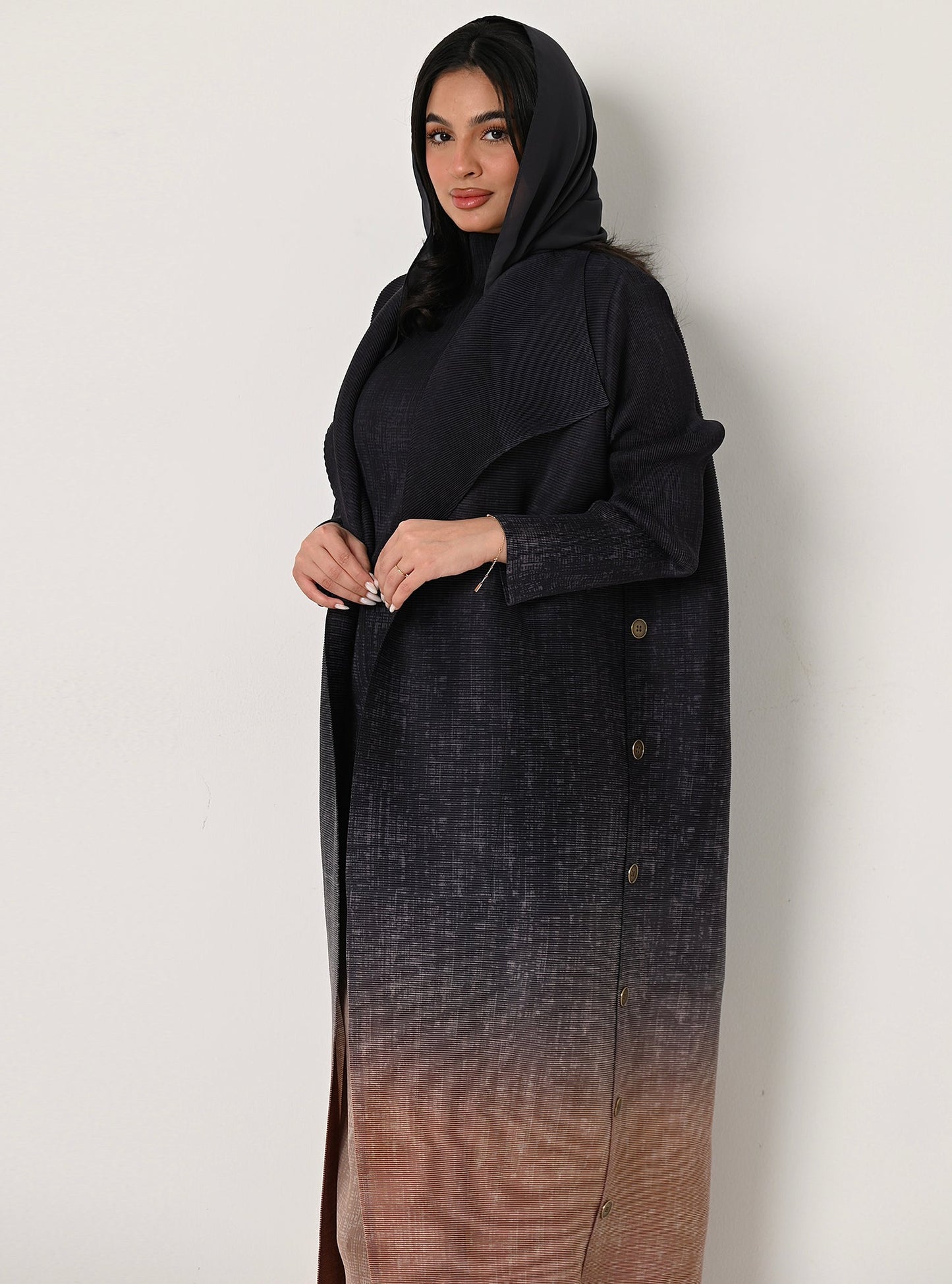 FAB105-Charcoal Ombré 3 piece abaya set