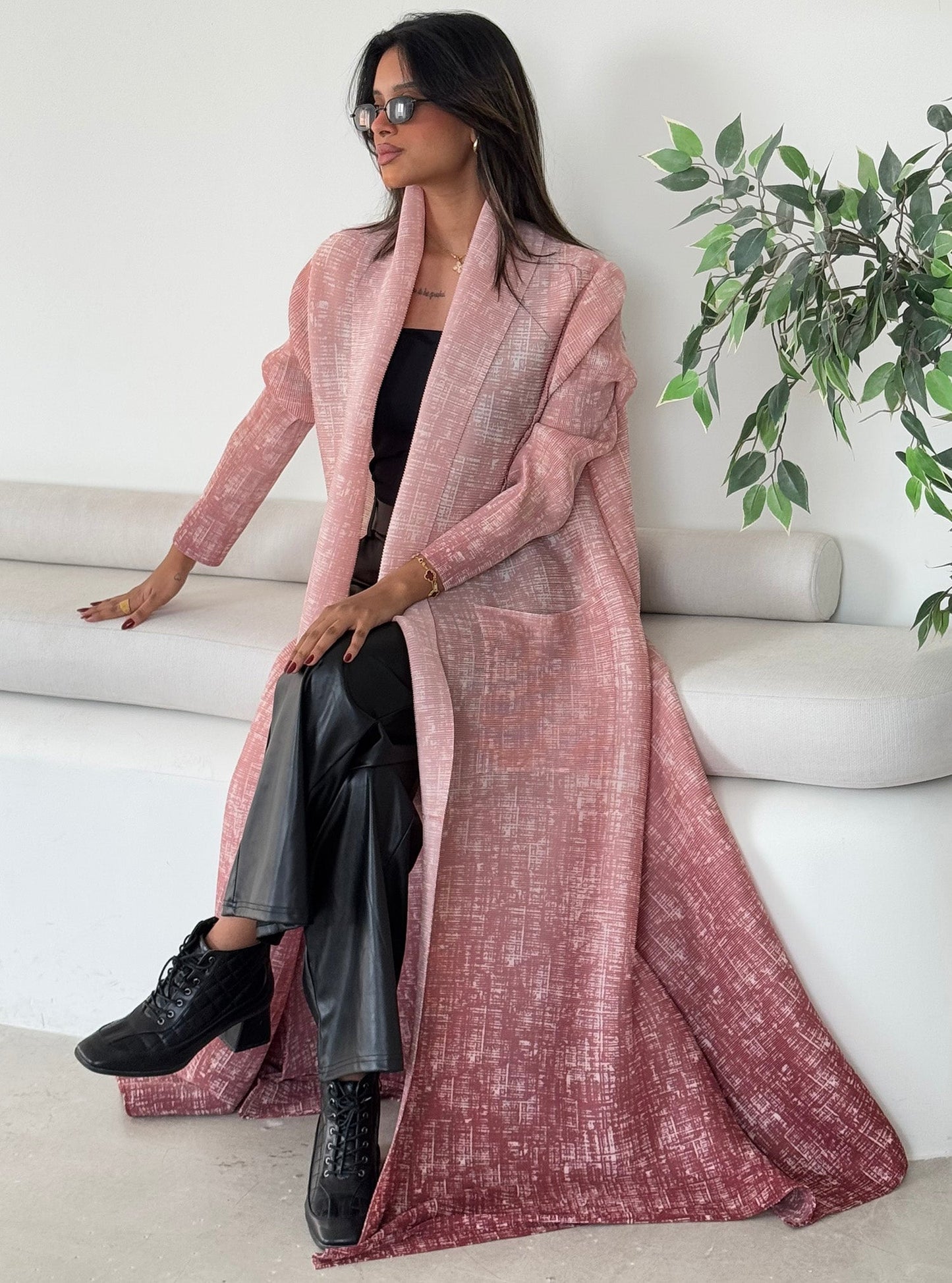 FAB128-Pink Ombre Pocket Abaya with headscarf