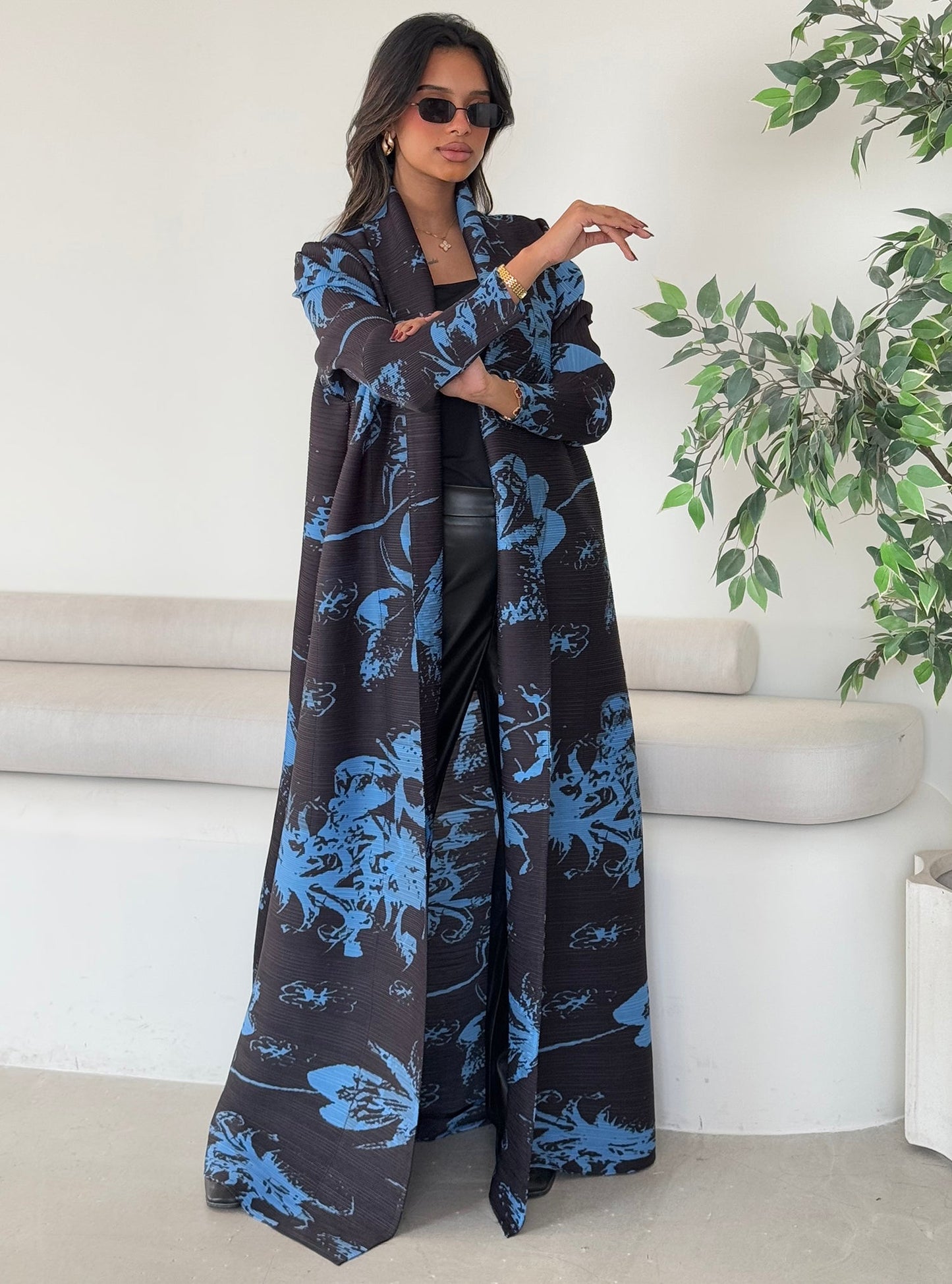 FAB122-Aqua Patterned Abaya With Headscarf