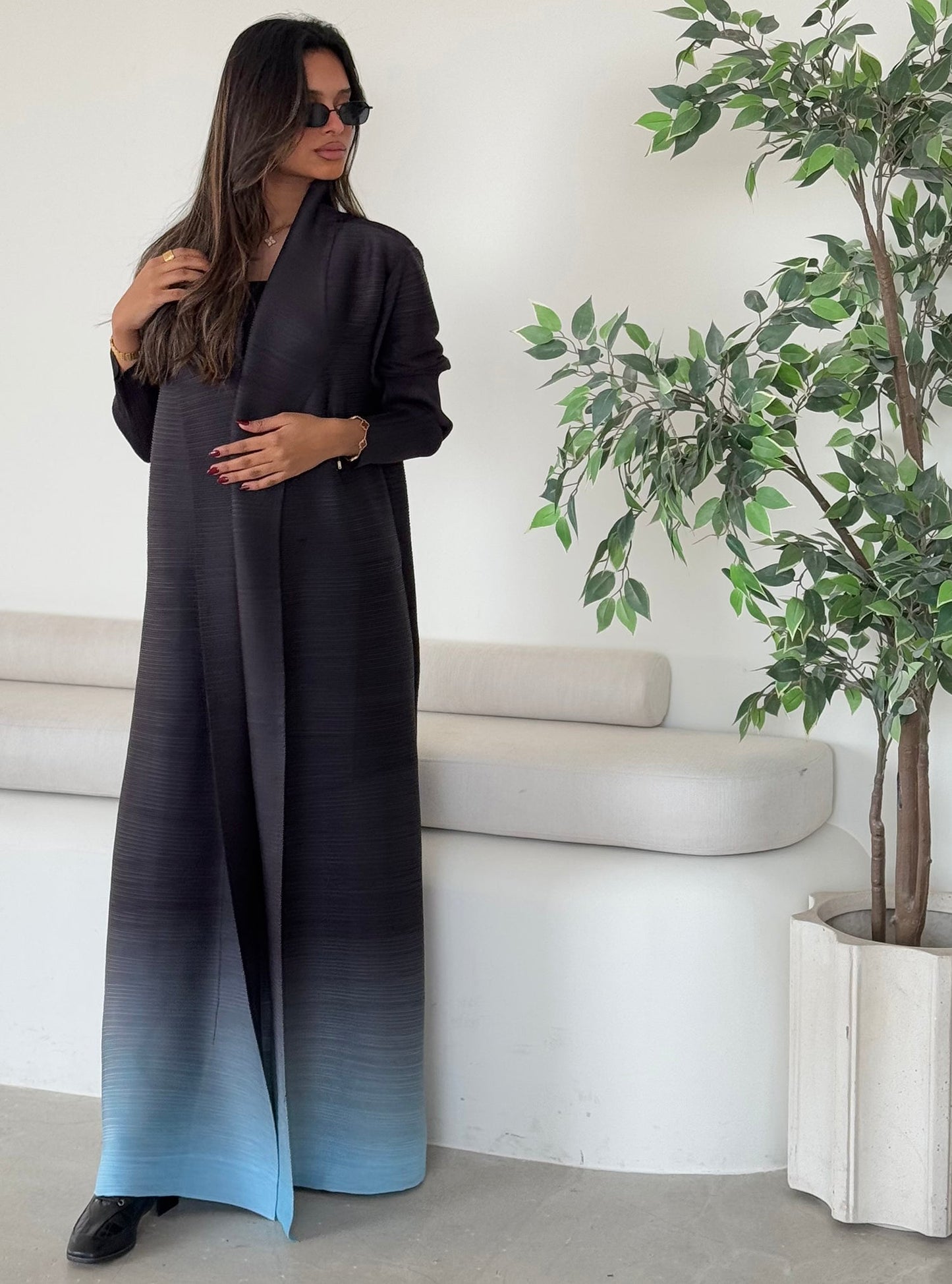 FAB124-Sky Ombre Pleats Abaya with Headscarf