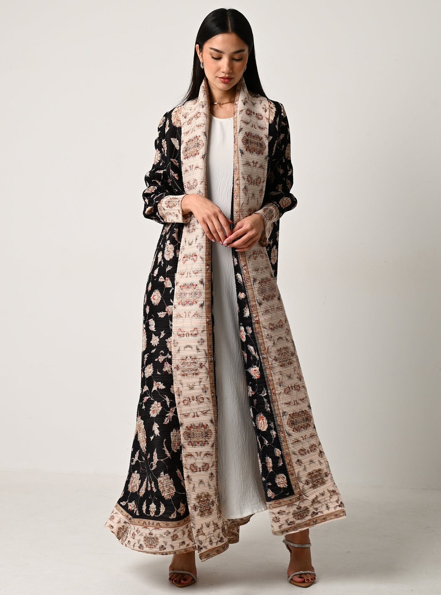 FAB121-Termeh Pleats Abaya with headscarf