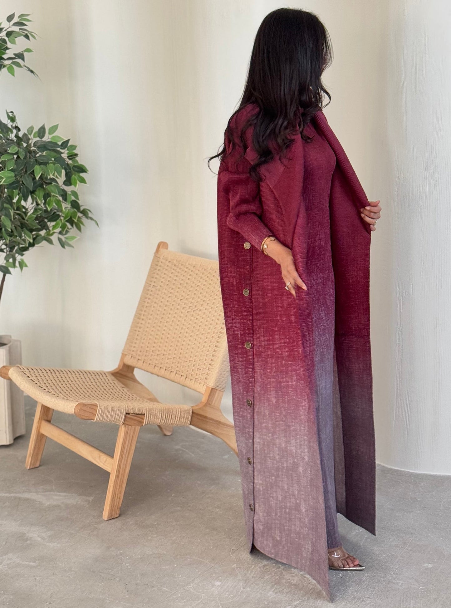 FAB129-Burgundy Ombre Abaya Set with headscarf