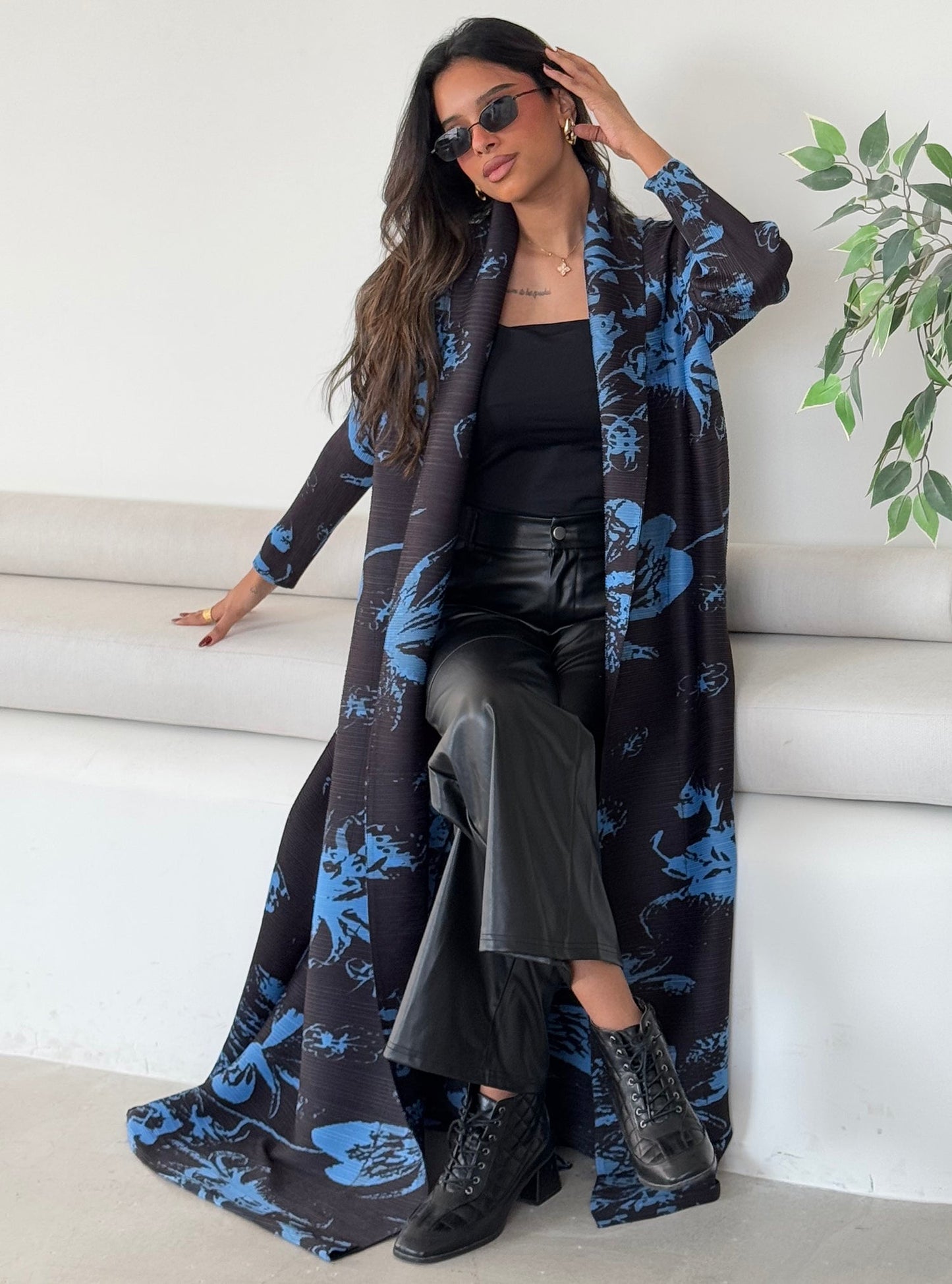 FAB122-Aqua Patterned Abaya With Headscarf