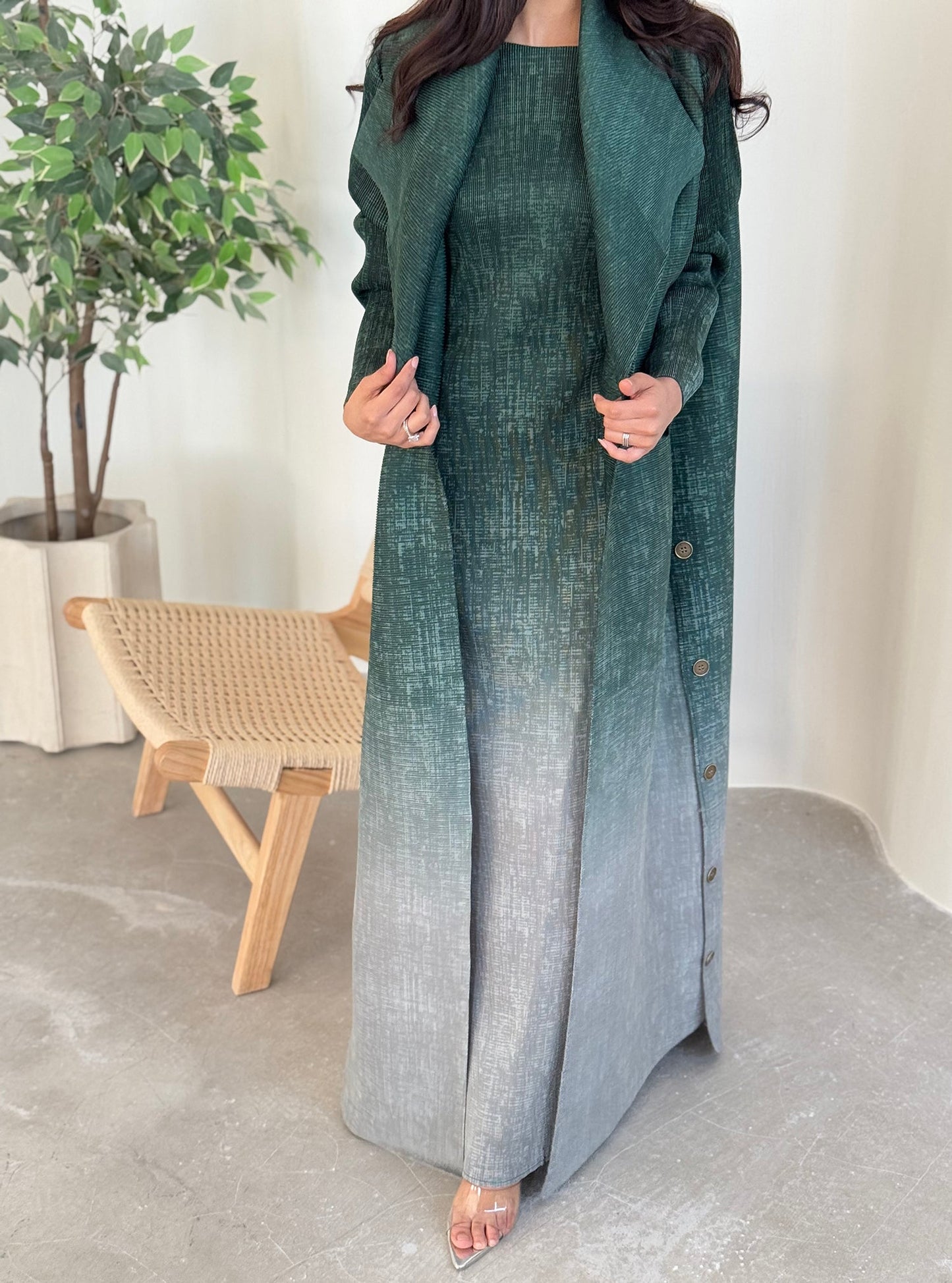 FAB129-Emerald Ombre Abaya Set with headscarf