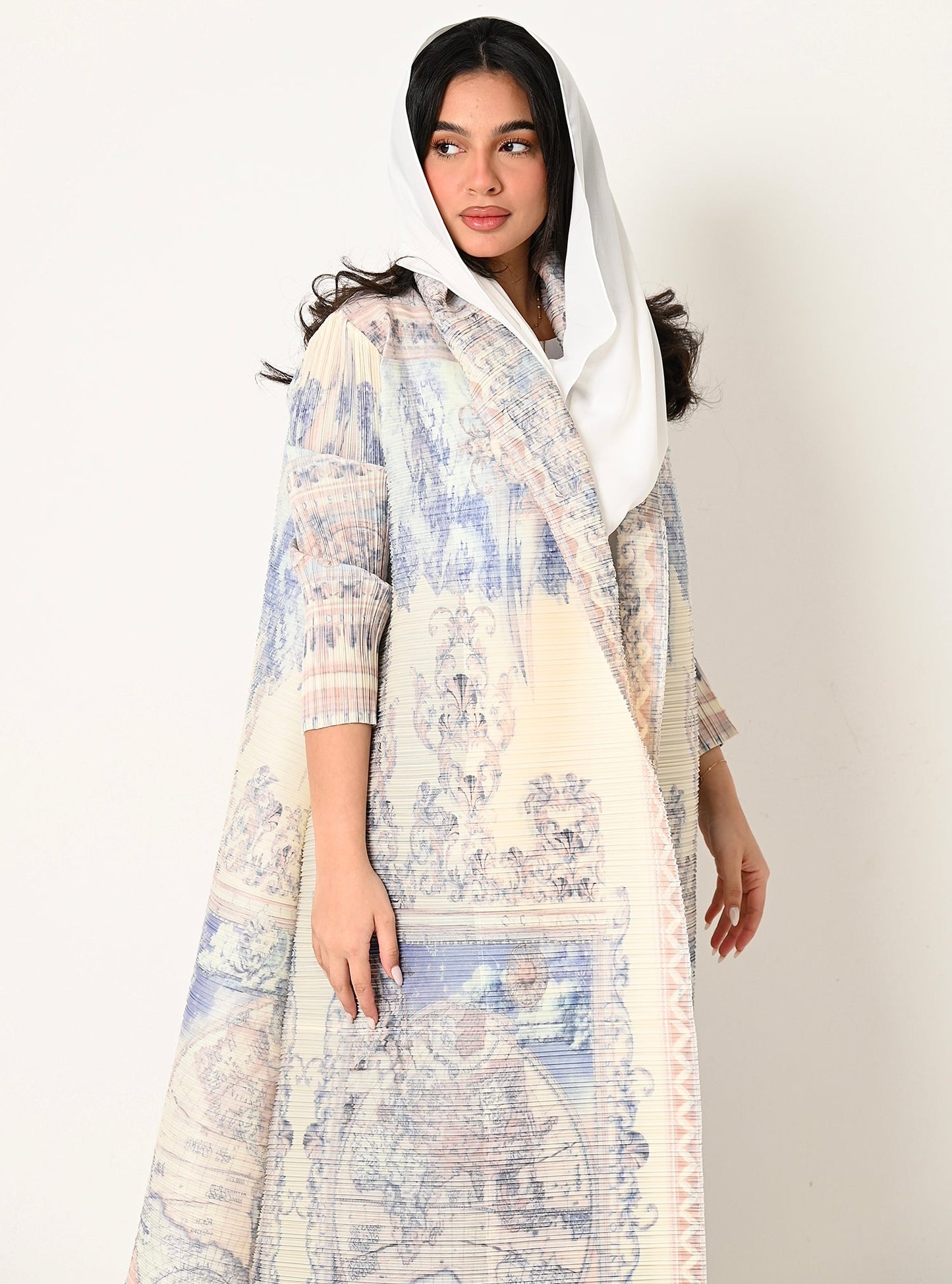 FAB112-Patterned Pleats Abaya With headscarf