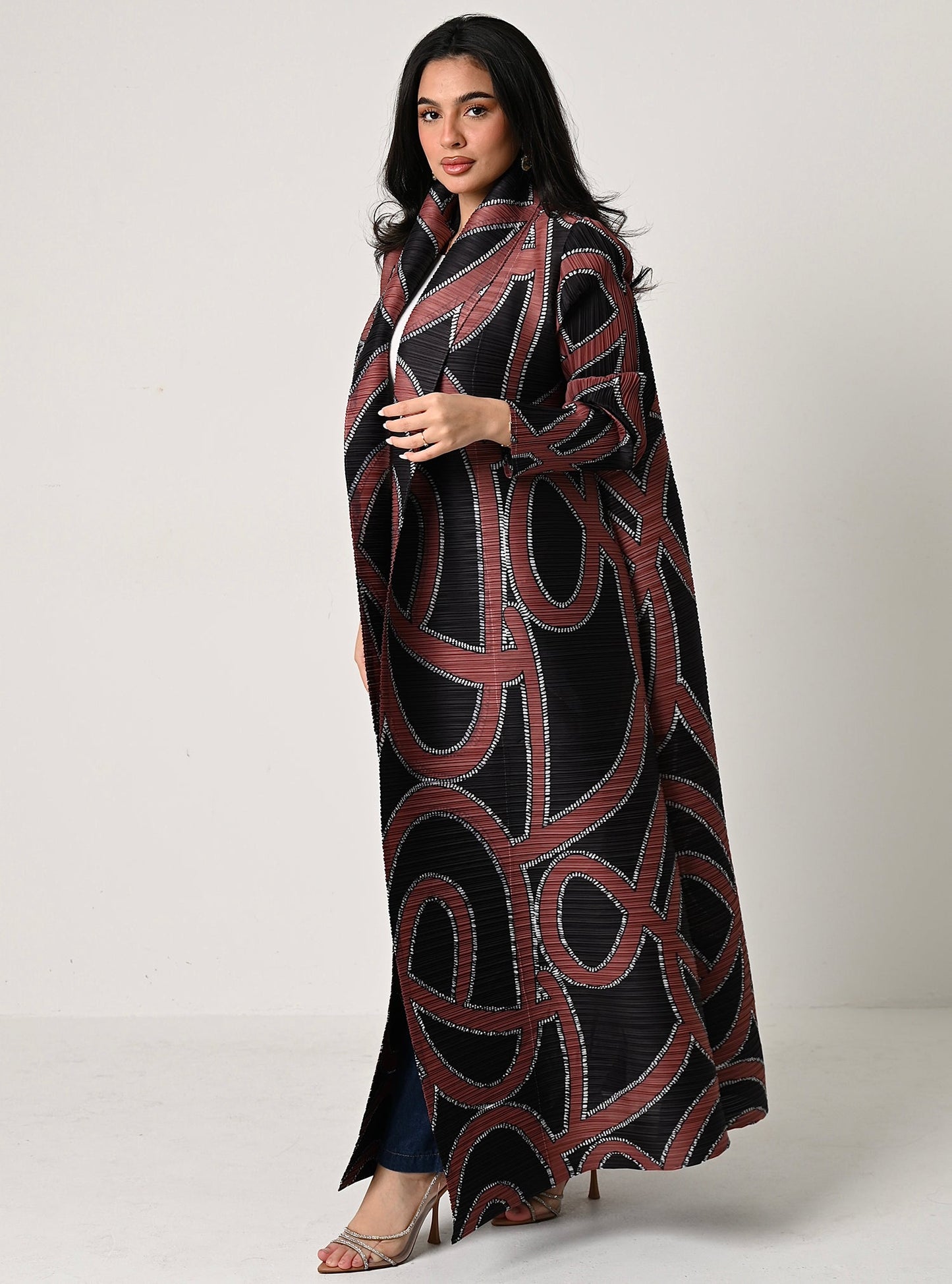 FAB107-Patterned Pleats Abaya With Headscarf