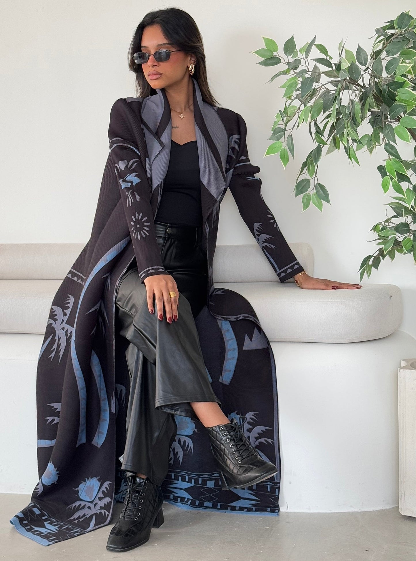FAB125-Palms Pleats Abaya with headscarf