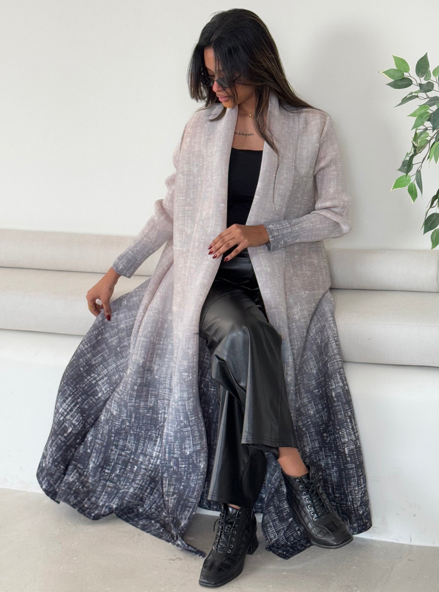 FAB128-Grey Ombre Pocket Abaya with headscarf