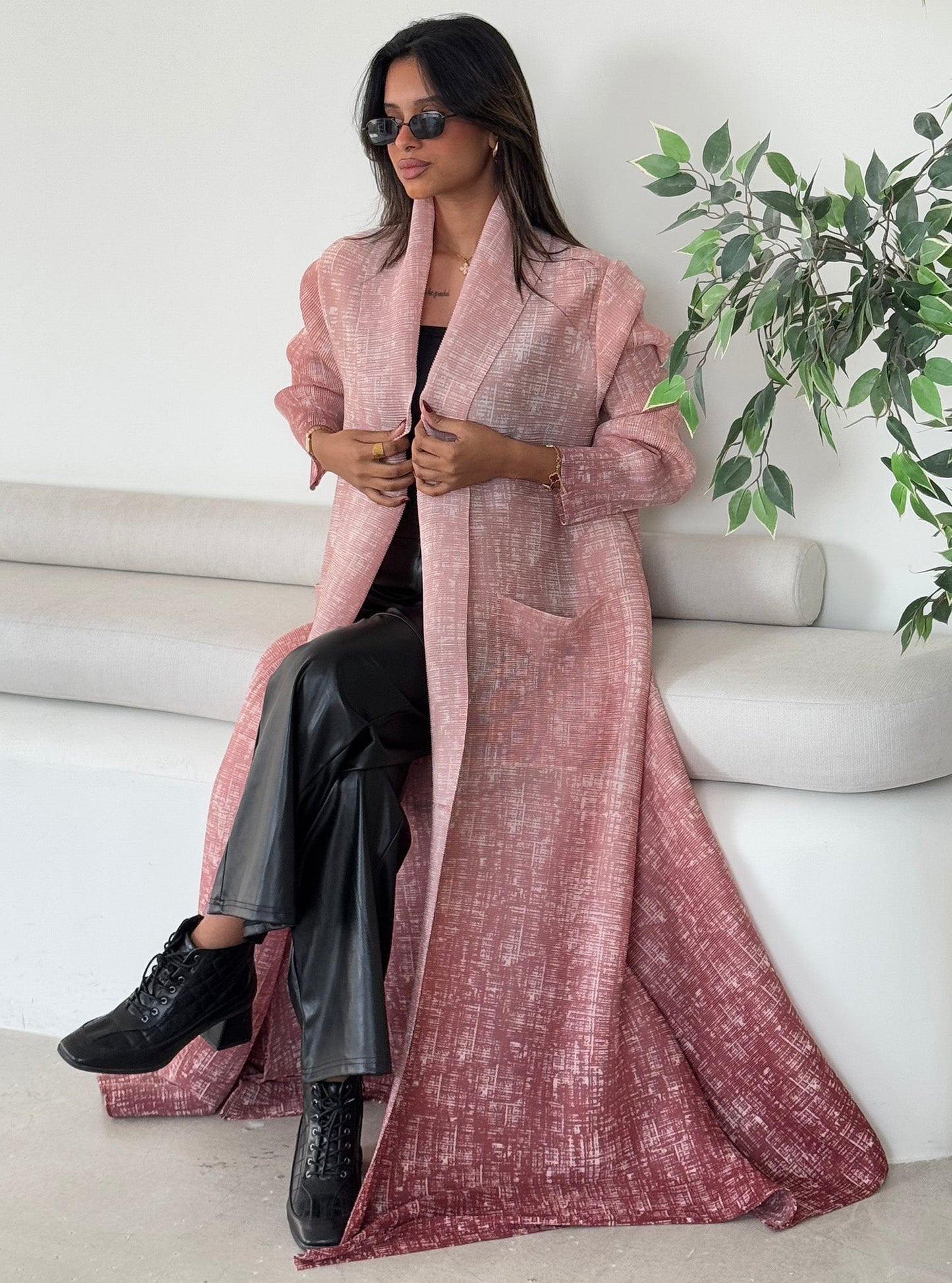 FAB128-Pink Ombre Pocket Abaya with headscarf