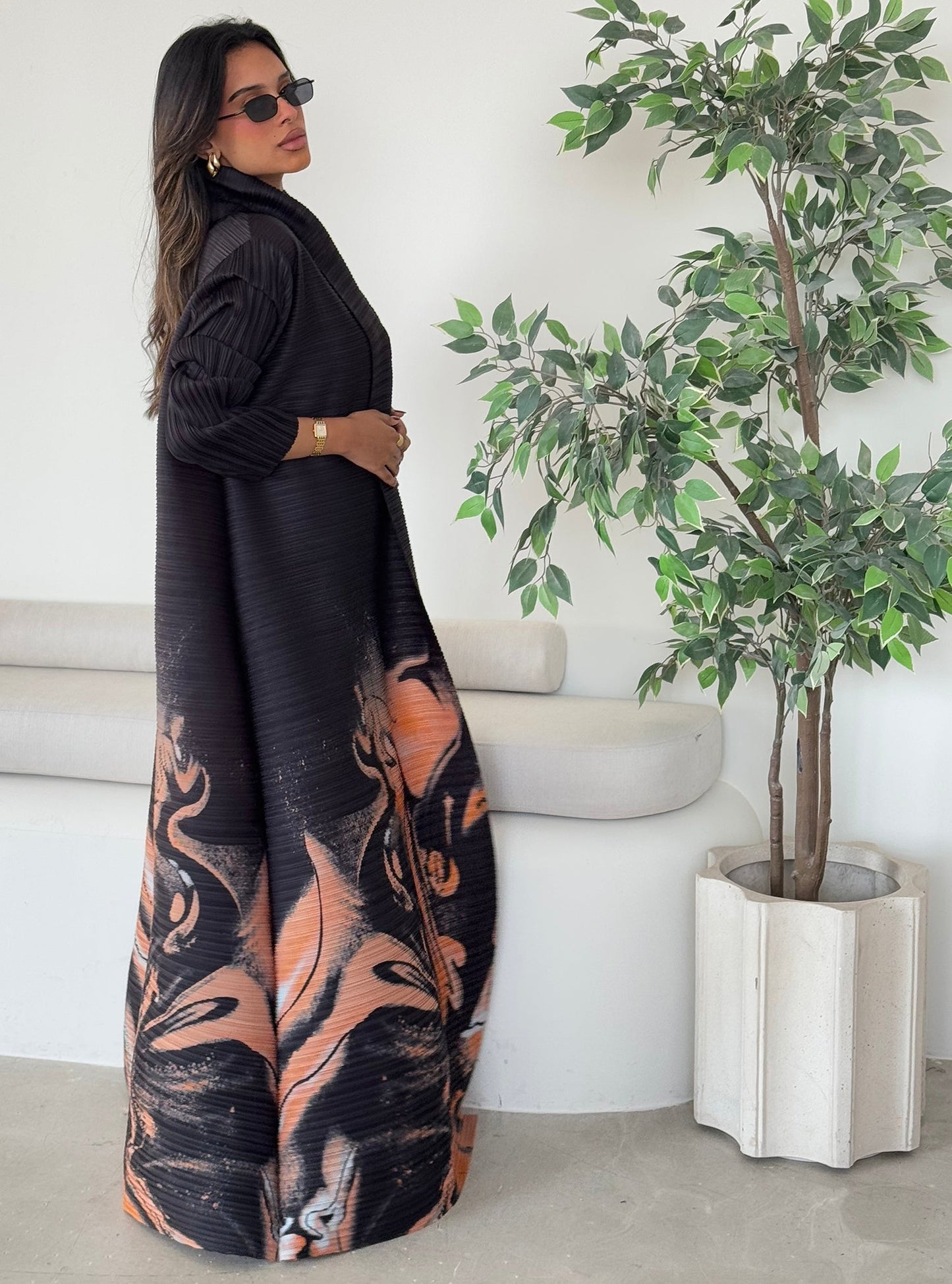 FAB126-Venus Pattern Pleats Abaya with headscarf
