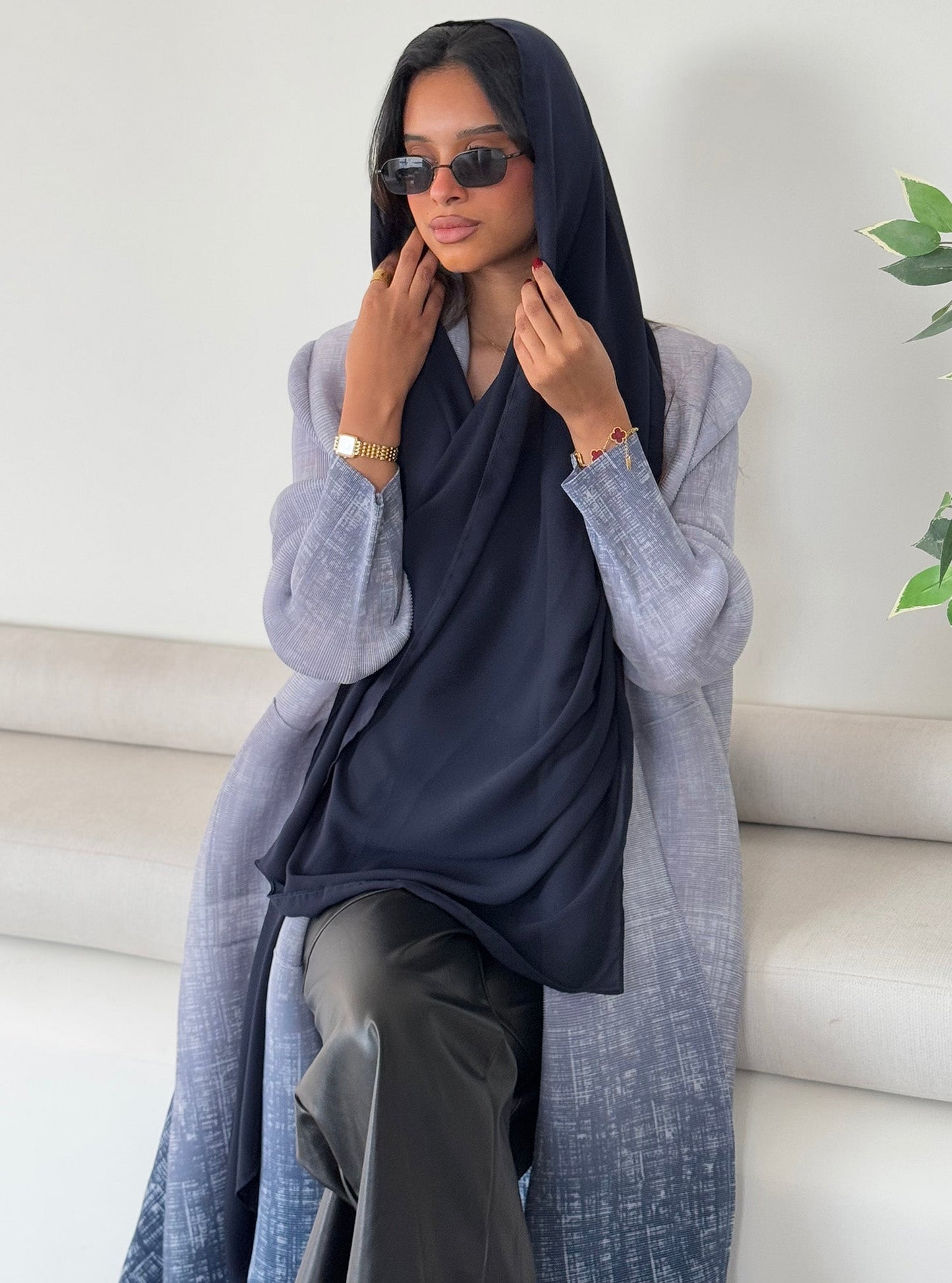 FAB128-Blue Ombre Pocket Abaya with headscarf