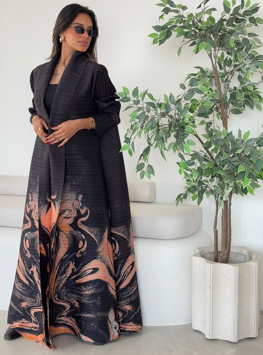 FAB126-Venus Pattern Pleats Abaya with headscarf