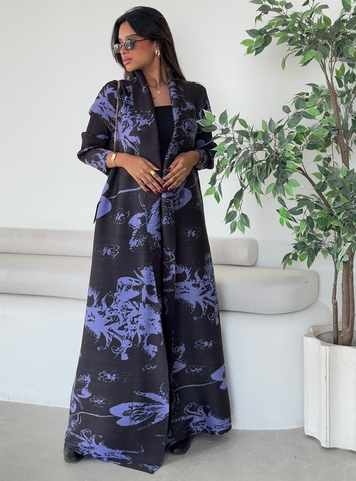 FAB122-Orchid Patterned Abaya With Headscarf