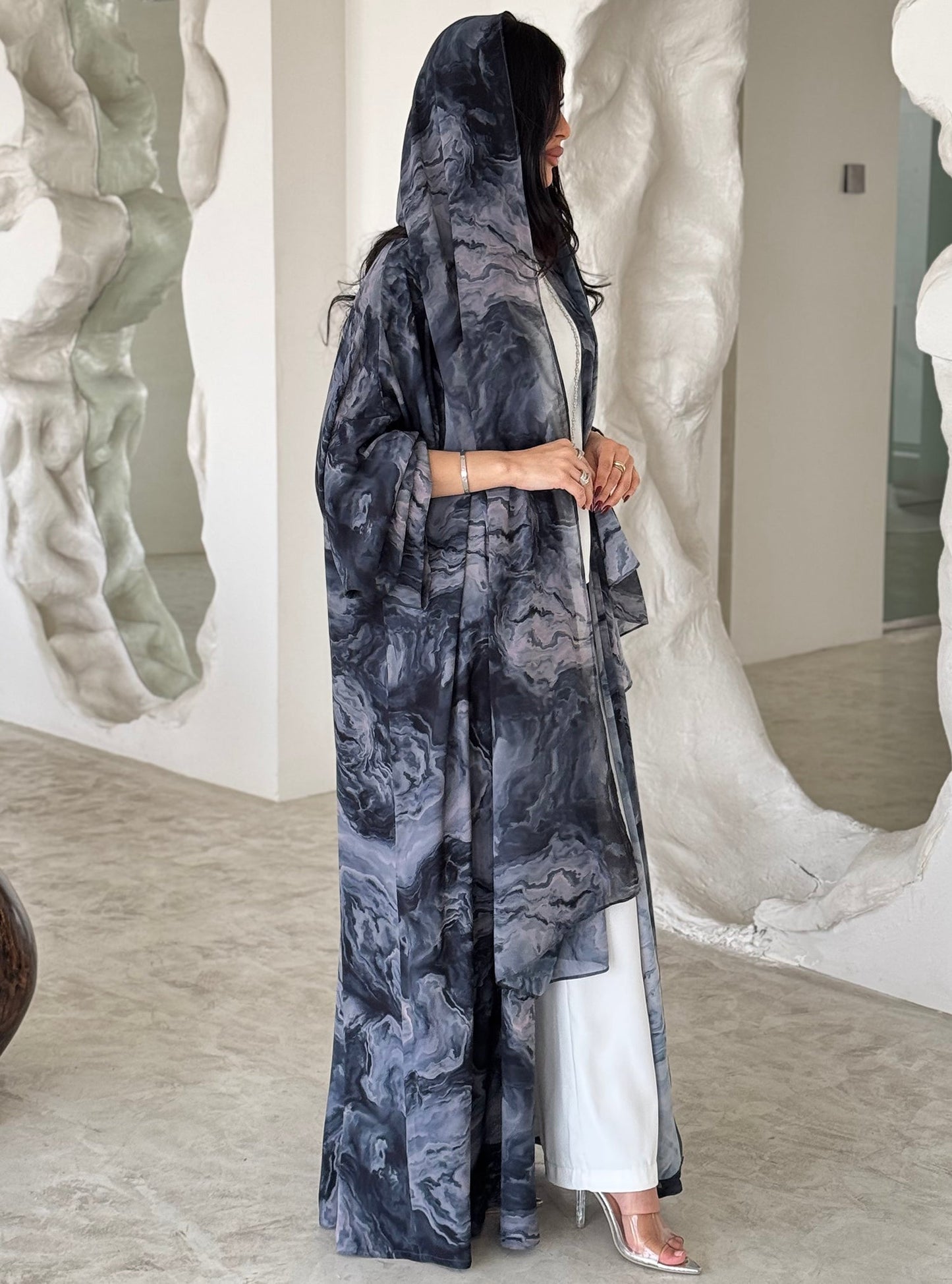 FAB159-Sky Blue tie-dye Abaya with matching headscarf set
