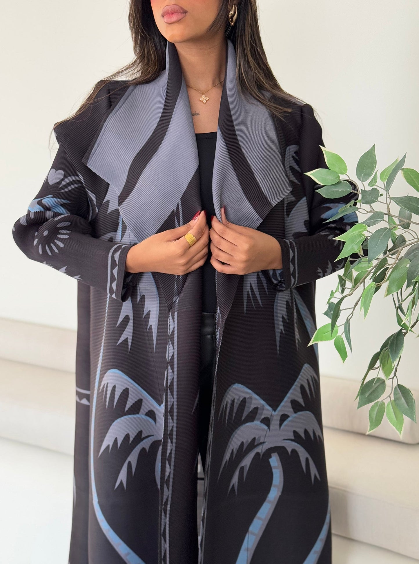 FAB125-Palms Pleats Abaya with headscarf