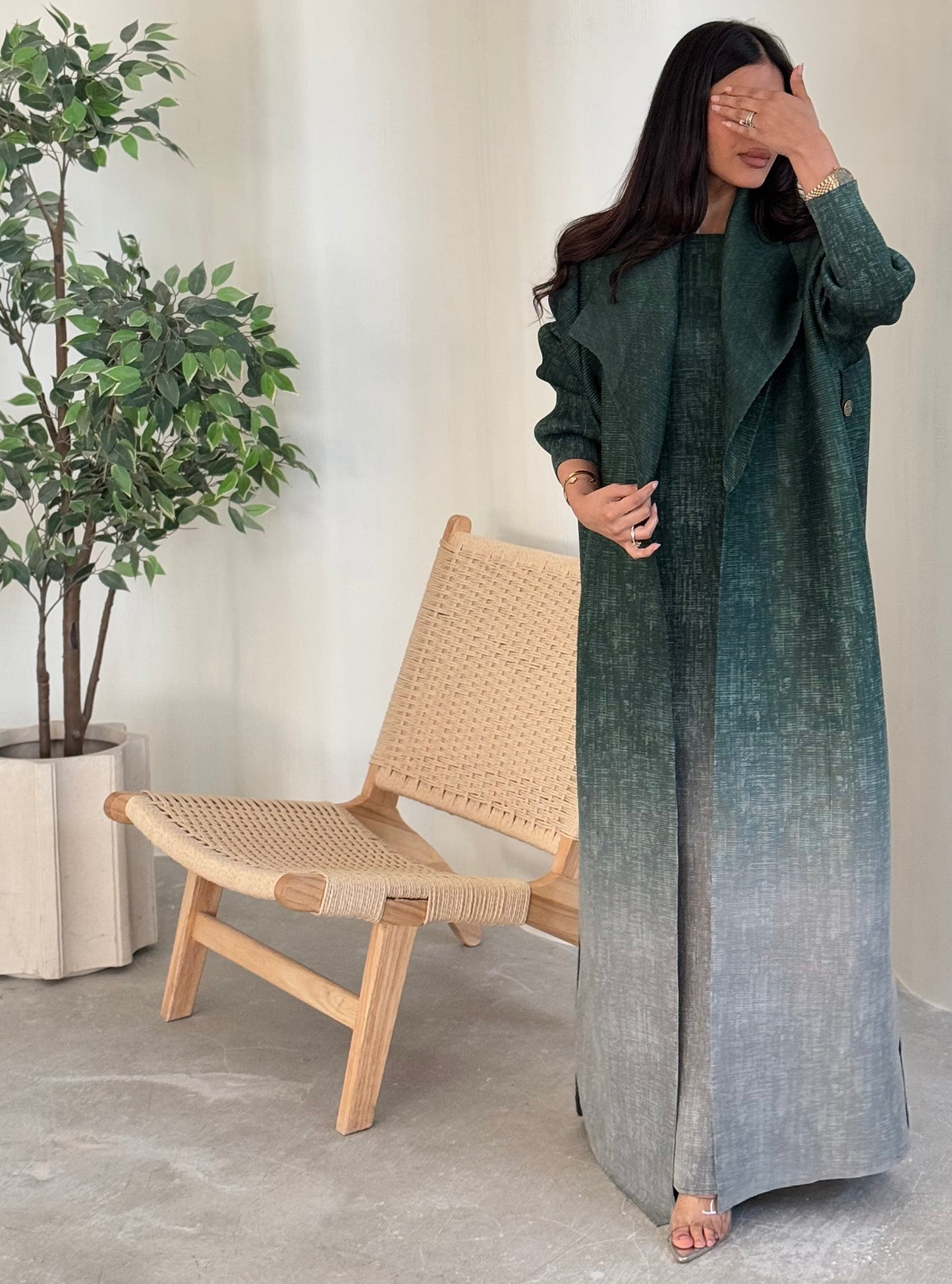 FAB129-Emerald Ombre Abaya Set with headscarf