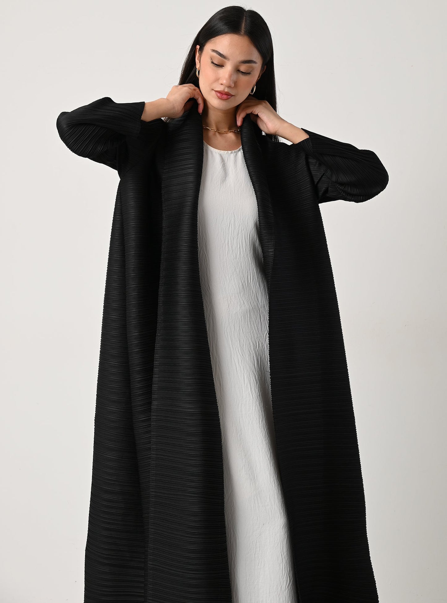 FAB113-Black Pleats Abaya with headscarf