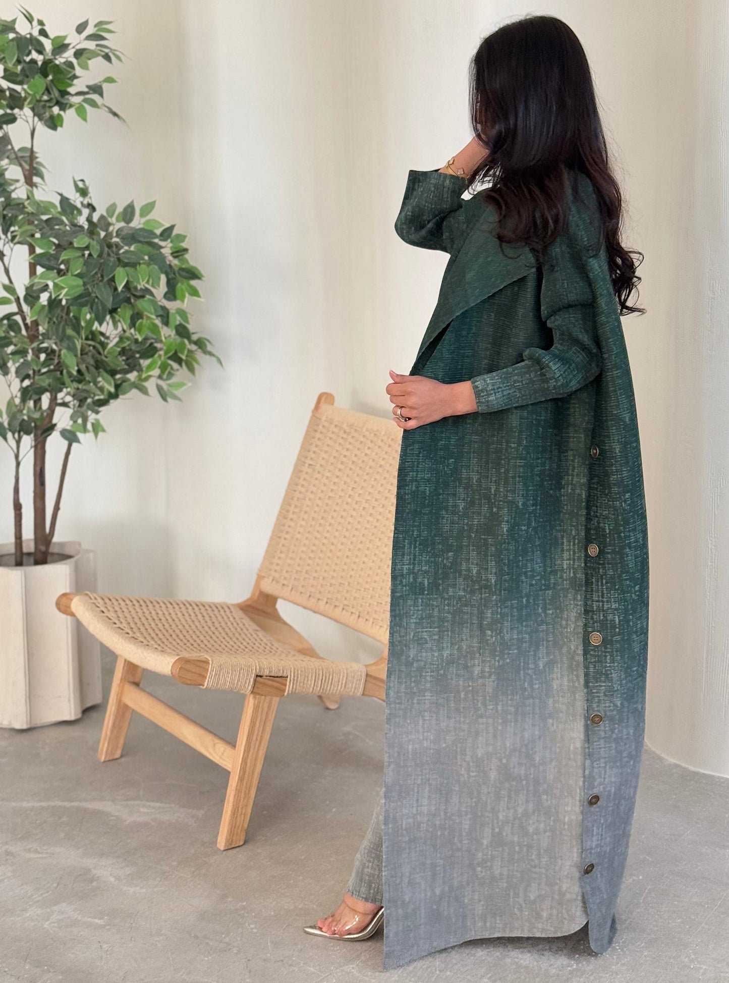 FAB129-Emerald Ombre Abaya Set with headscarf