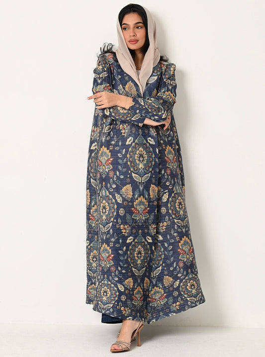 FAB111-Patterned Pleats Abaya With headscarf