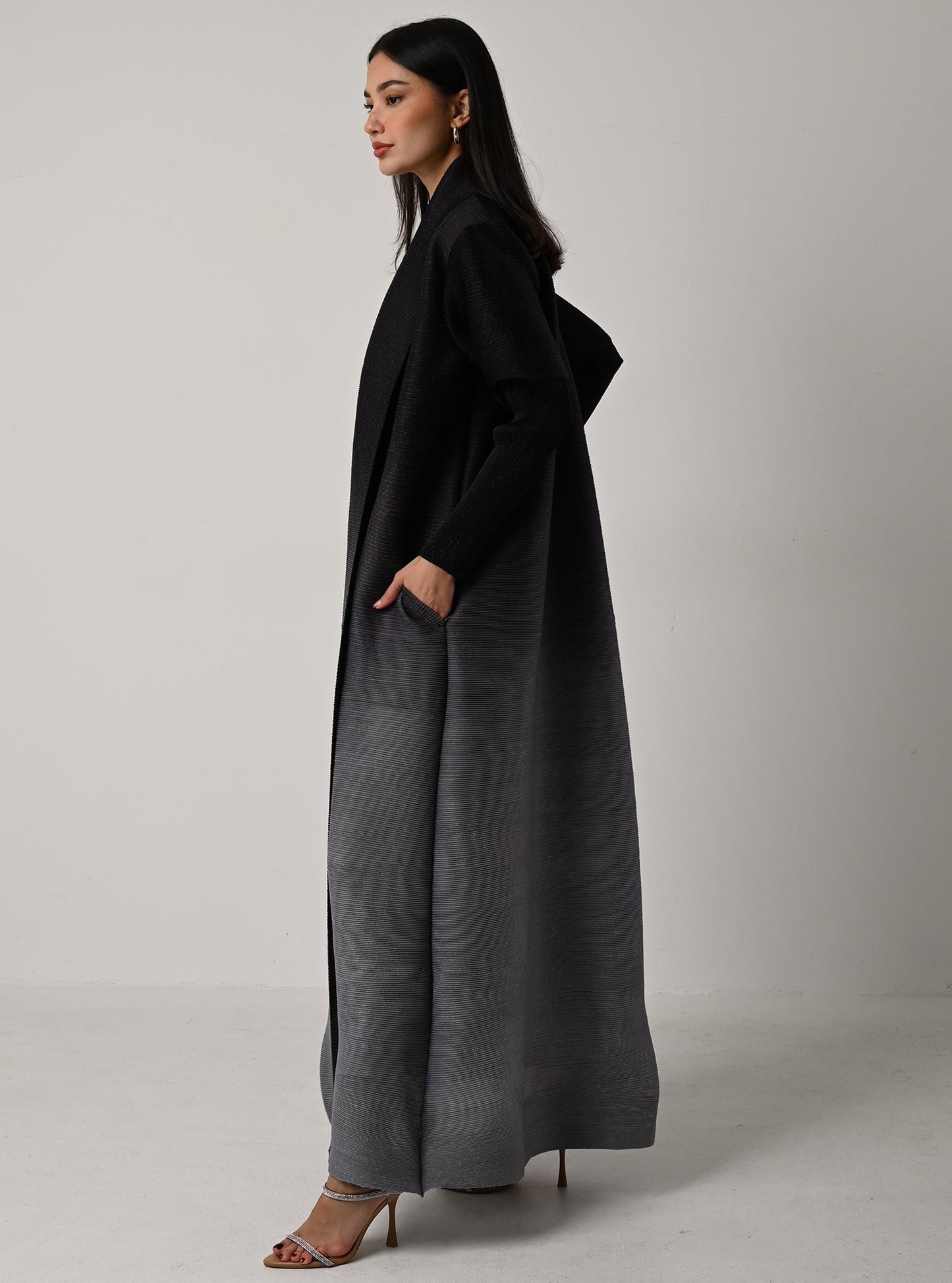 FAB117-Charcoal Ombré Pleats Abaya With Headscarf