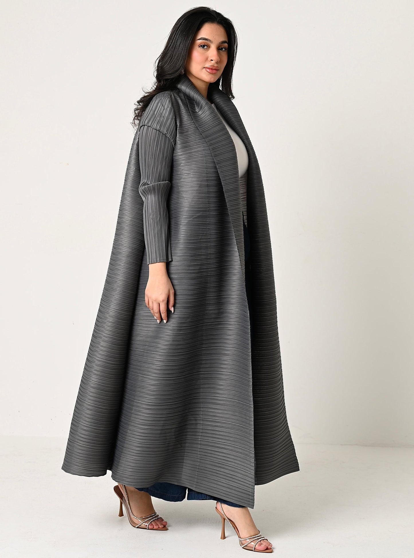 FAB106-Cloudy Grey Pleats Abaya with headscarf