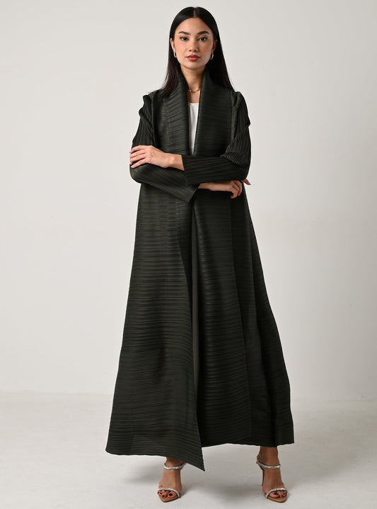 FAB113-Olive Pleats Abaya with headscarf