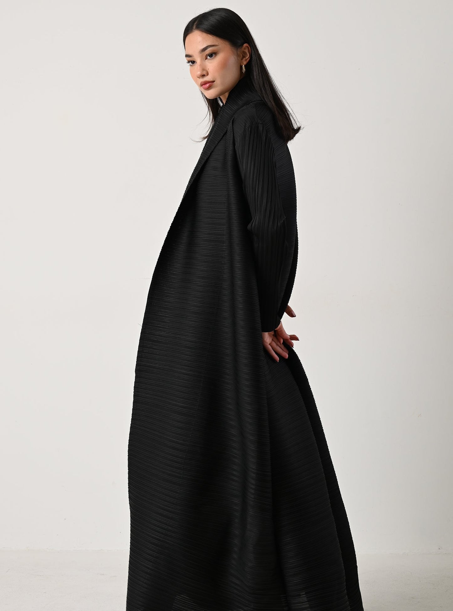 FAB113-Black Pleats Abaya with headscarf