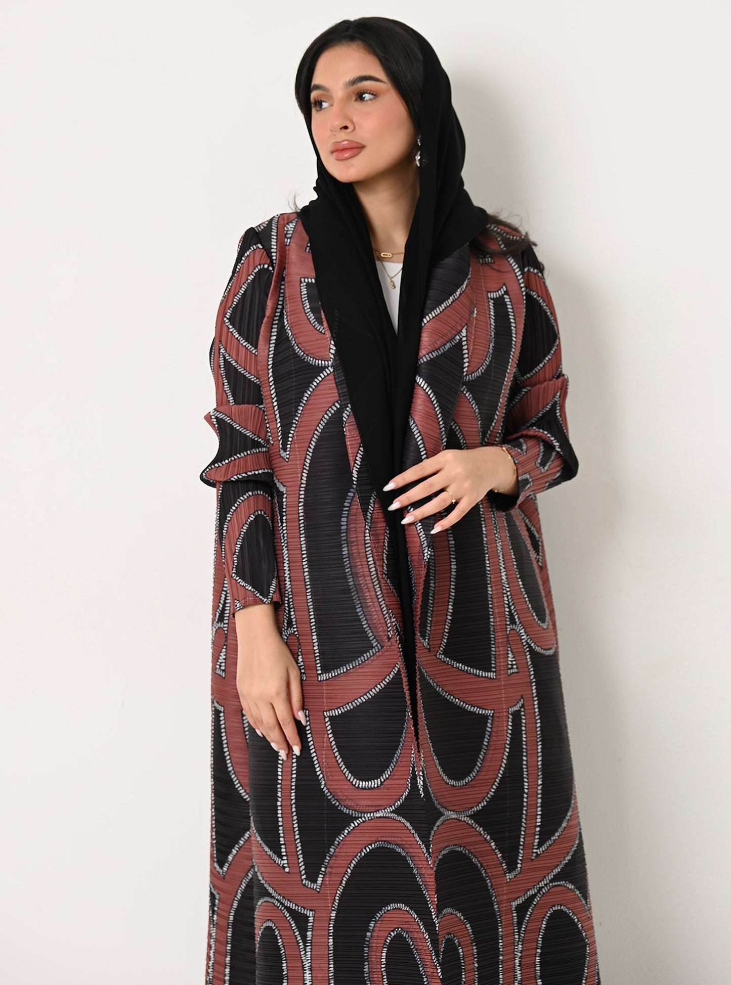 FAB107-Patterned Pleats Abaya With Headscarf